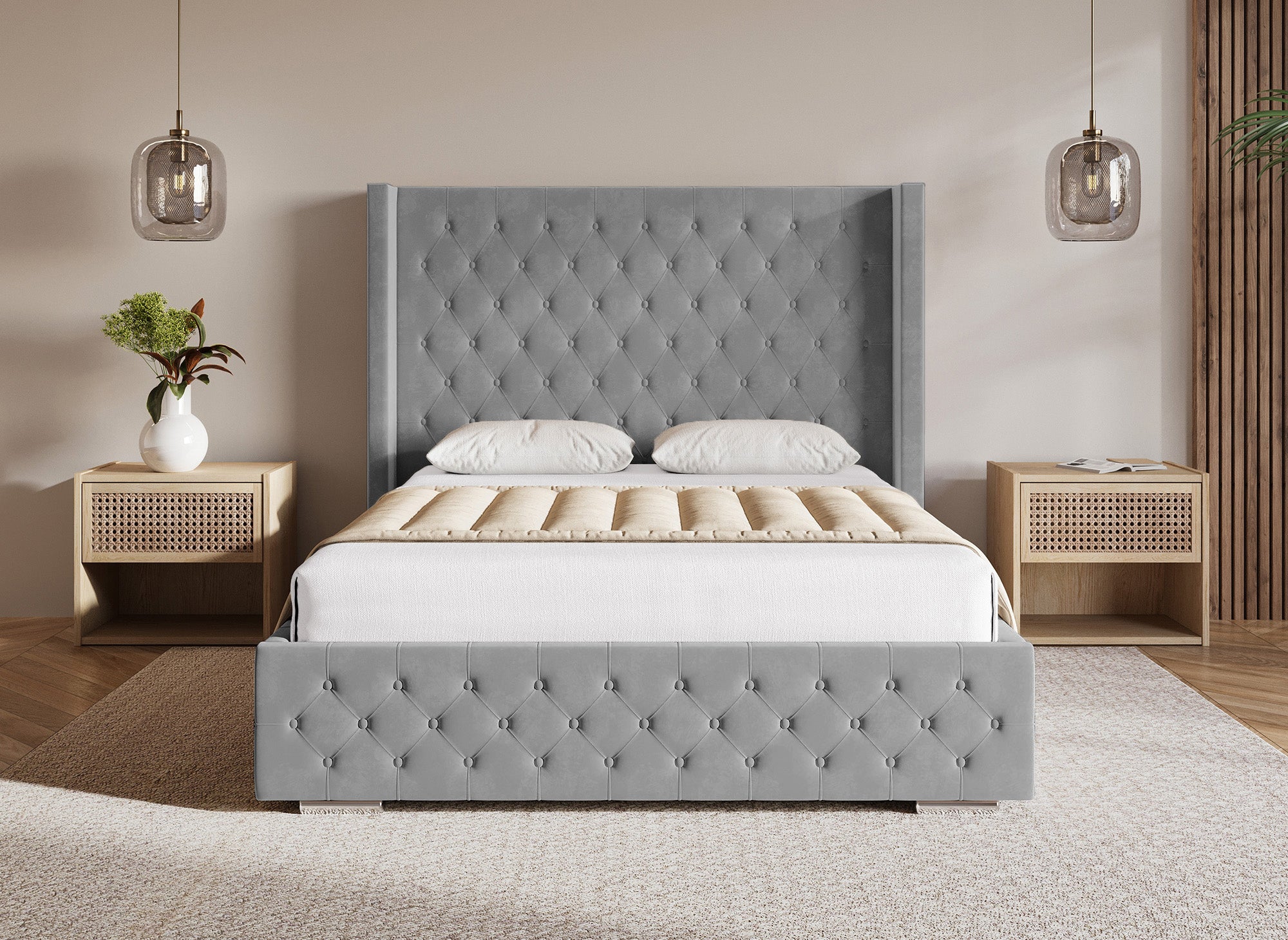 Letto contenitore in velluto grigio 140X190 cm PERLA