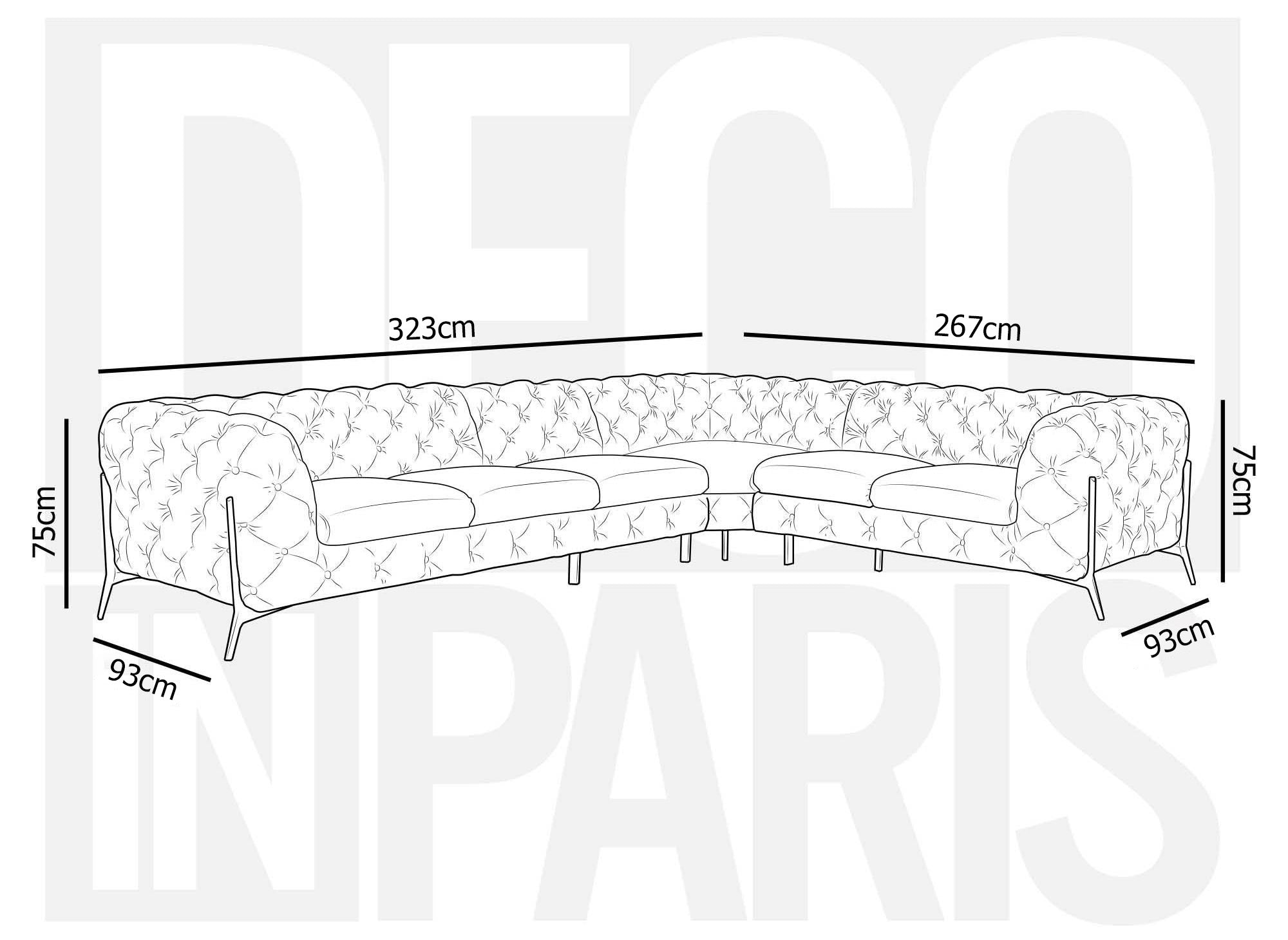 Canapé capitonné chesterfield d'angle réversible en velours bleu CARMEN