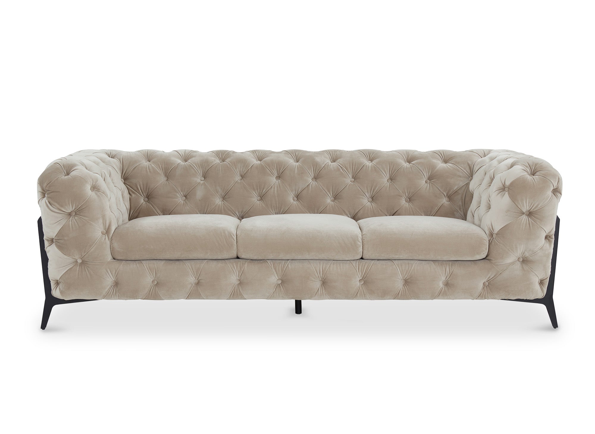 Canapé 3 places capitonné chesterfield velours beige CARMEN