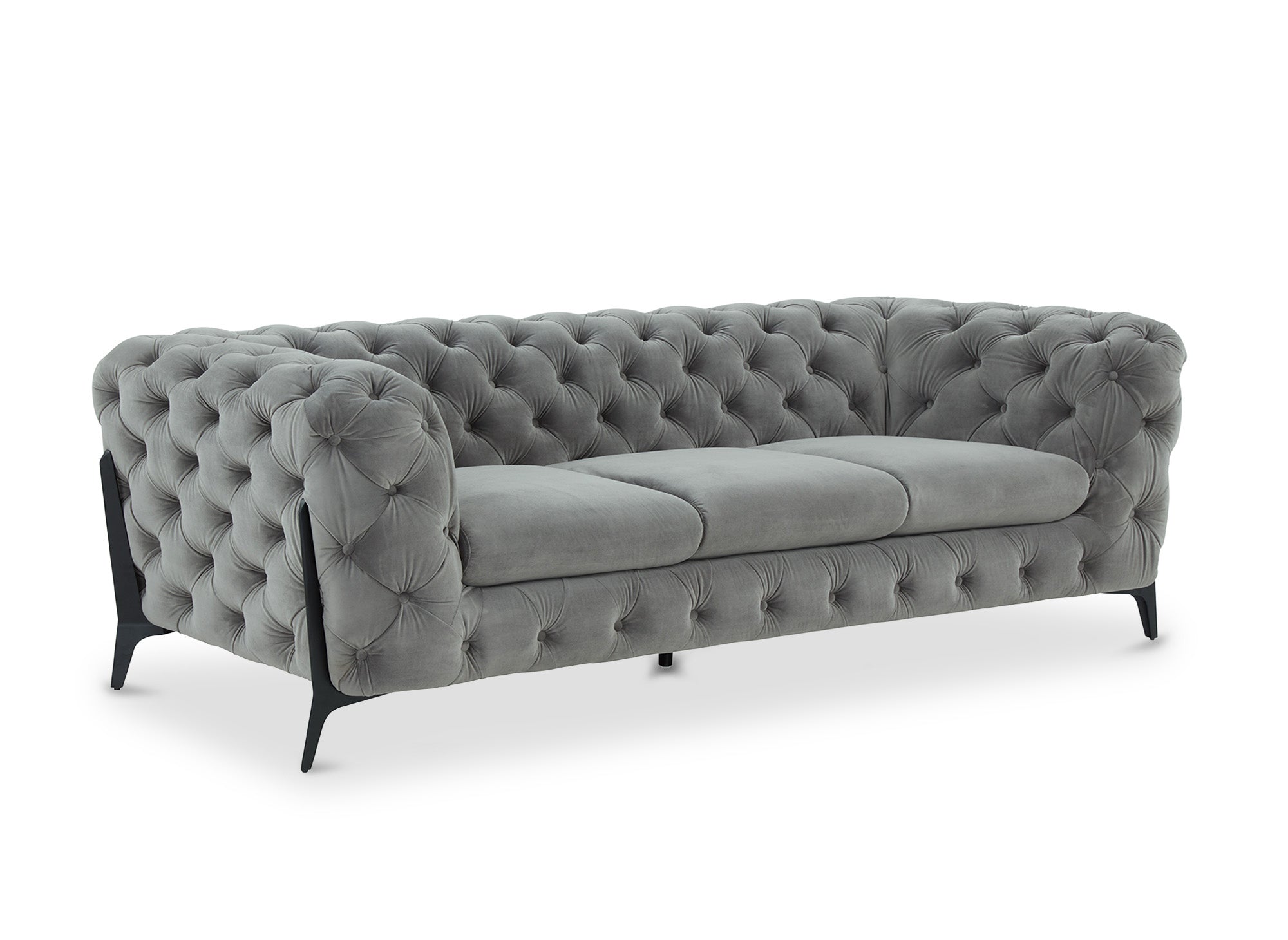 Canapé 3 places capitonné chesterfield velours gris CARMEN