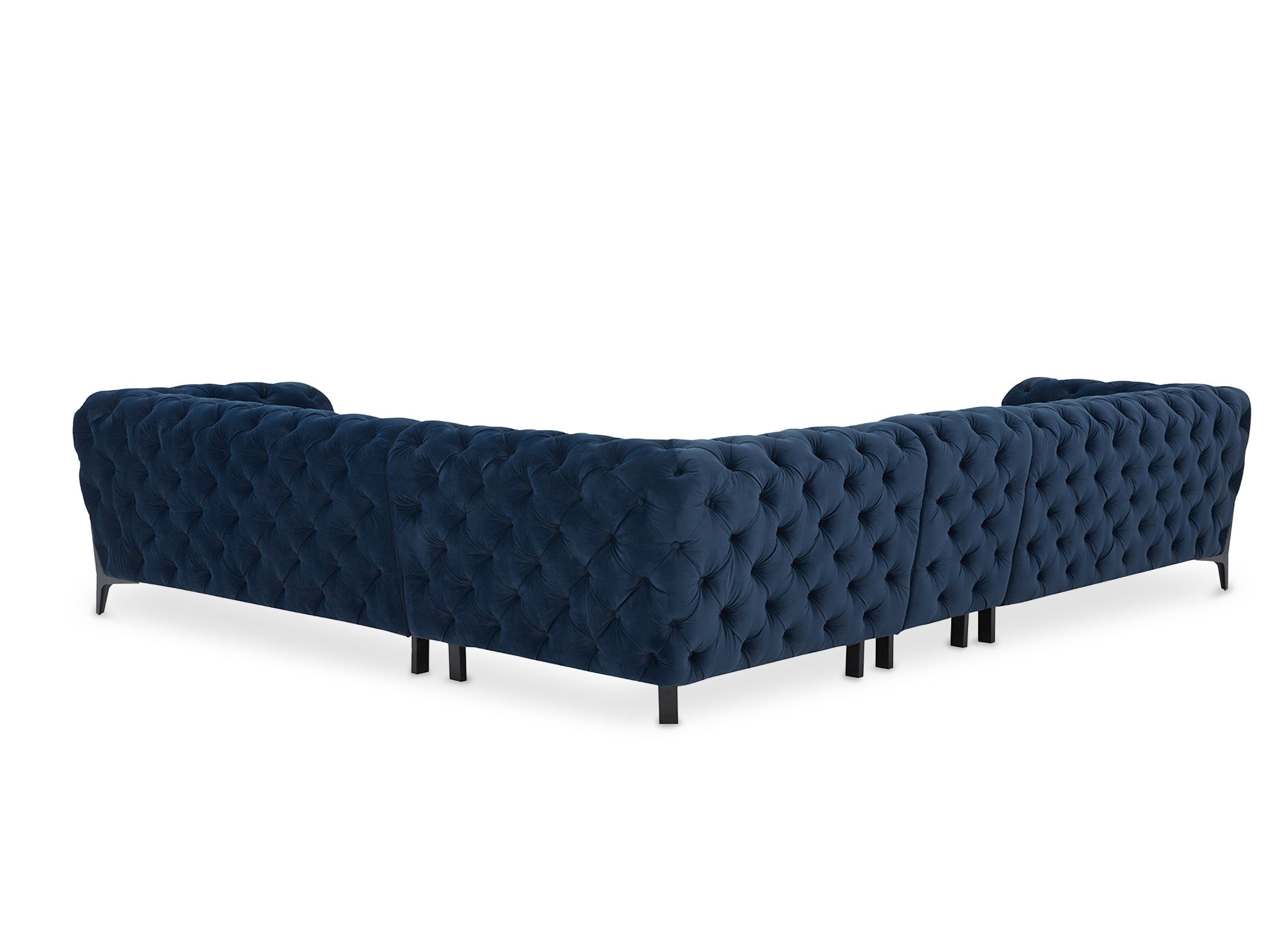 Canapé capitonné chesterfield d'angle réversible en velours bleu CARMEN