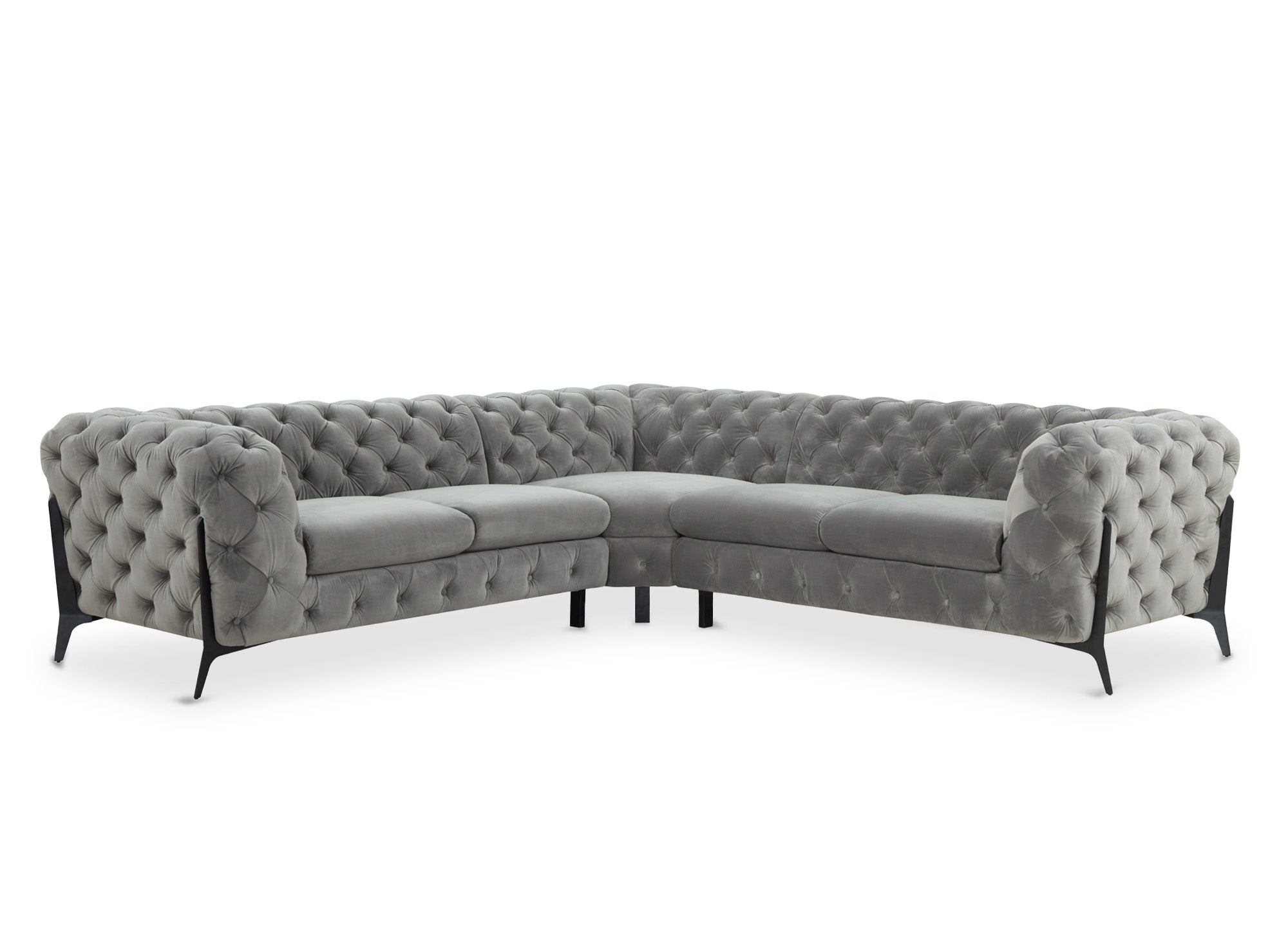 Canapé d'angle capitonné chesterfield velours gris CARMEN