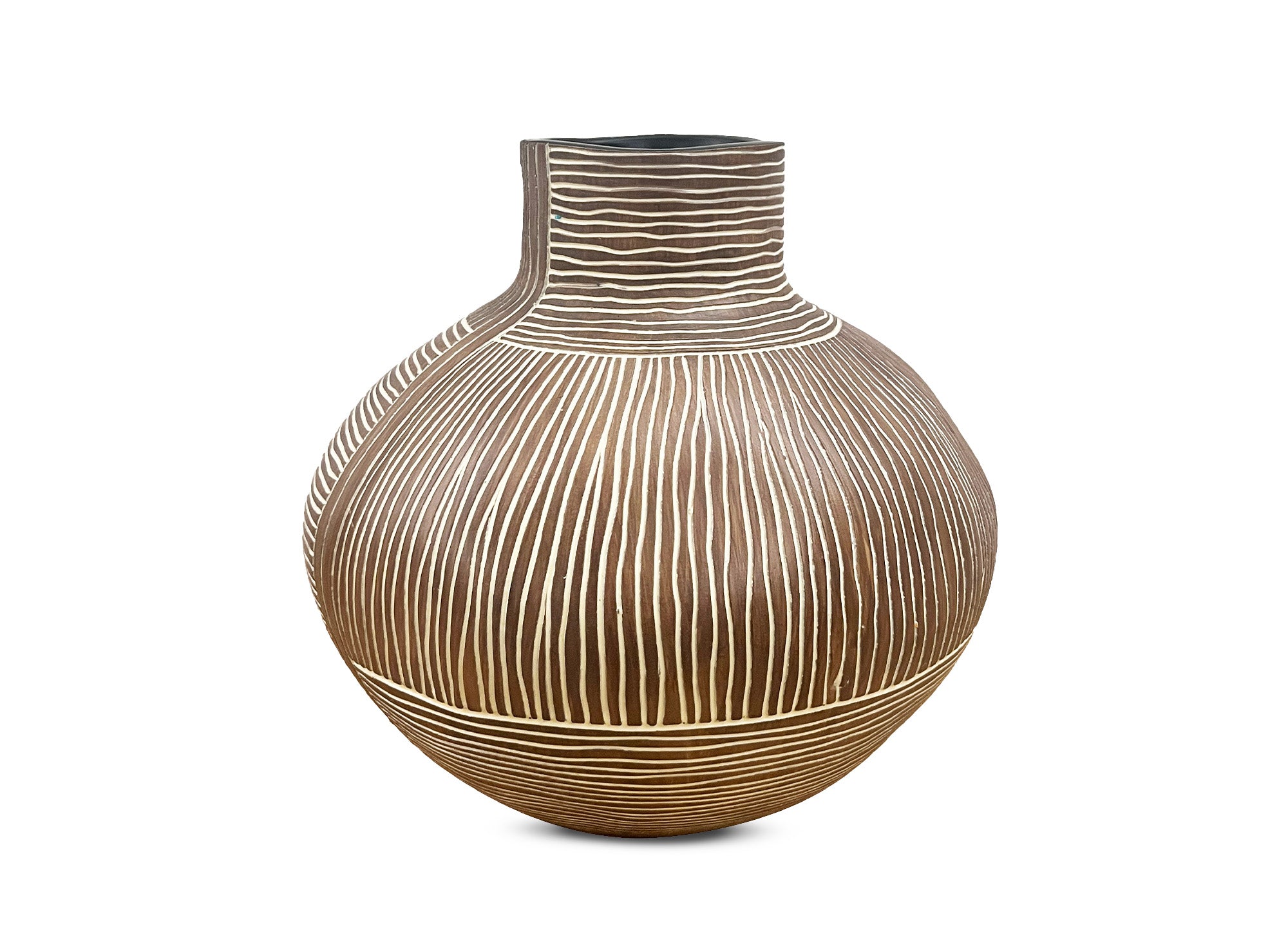 Vase ethnique en polyrésine bois et blanc H26 cm AKIRA