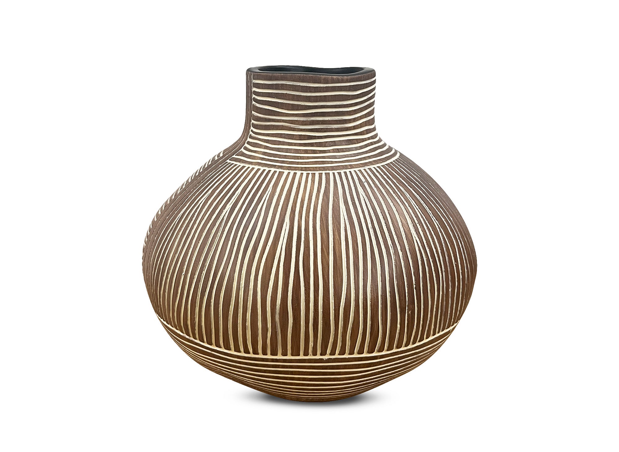 Vase ethnique en polyrésine bois et blanc H21 cm AKIRA