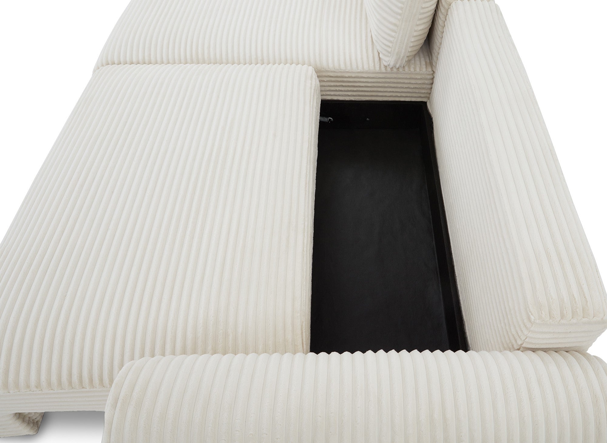 Divano angolare trasformabile con cassapanca in morbido velluto a coste grosso beige TILDA - Angolo sinistro