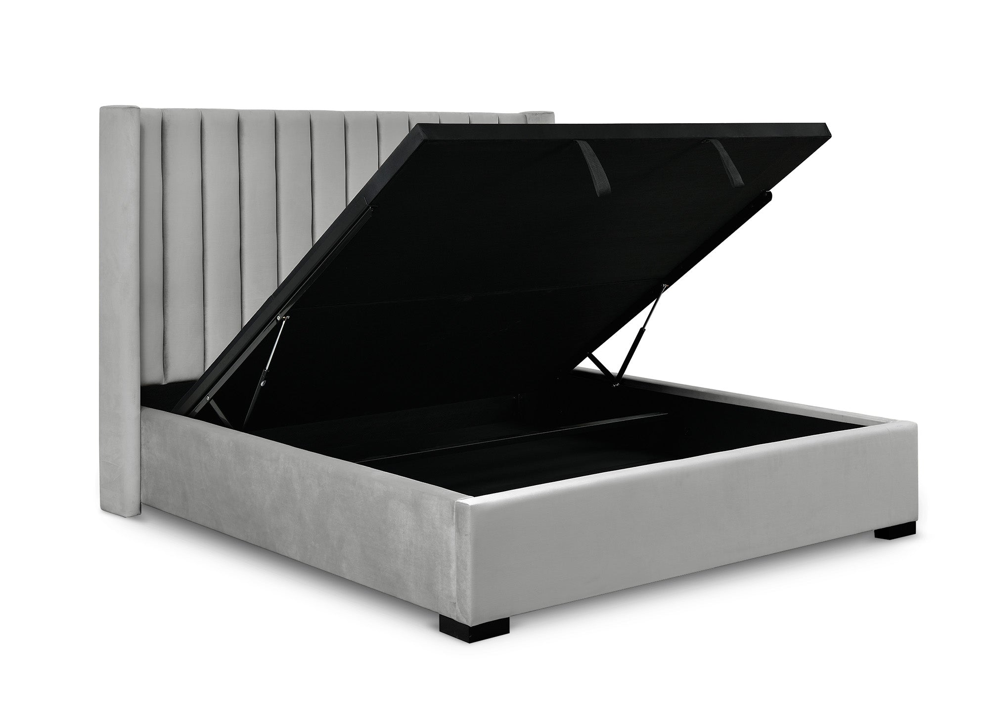 Lit coffre en velours gris 180x200 ALENA