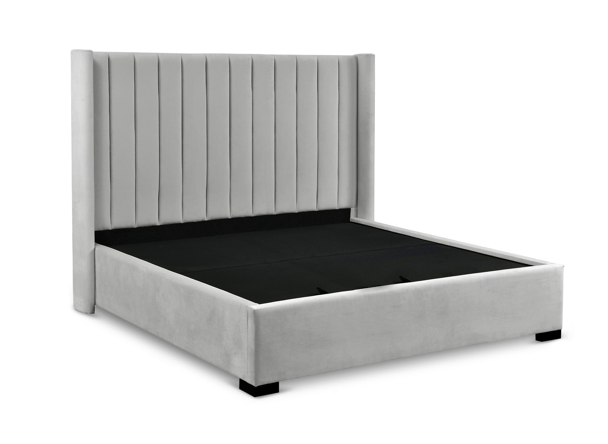 Lit coffre en velours gris 180x200 ALENA