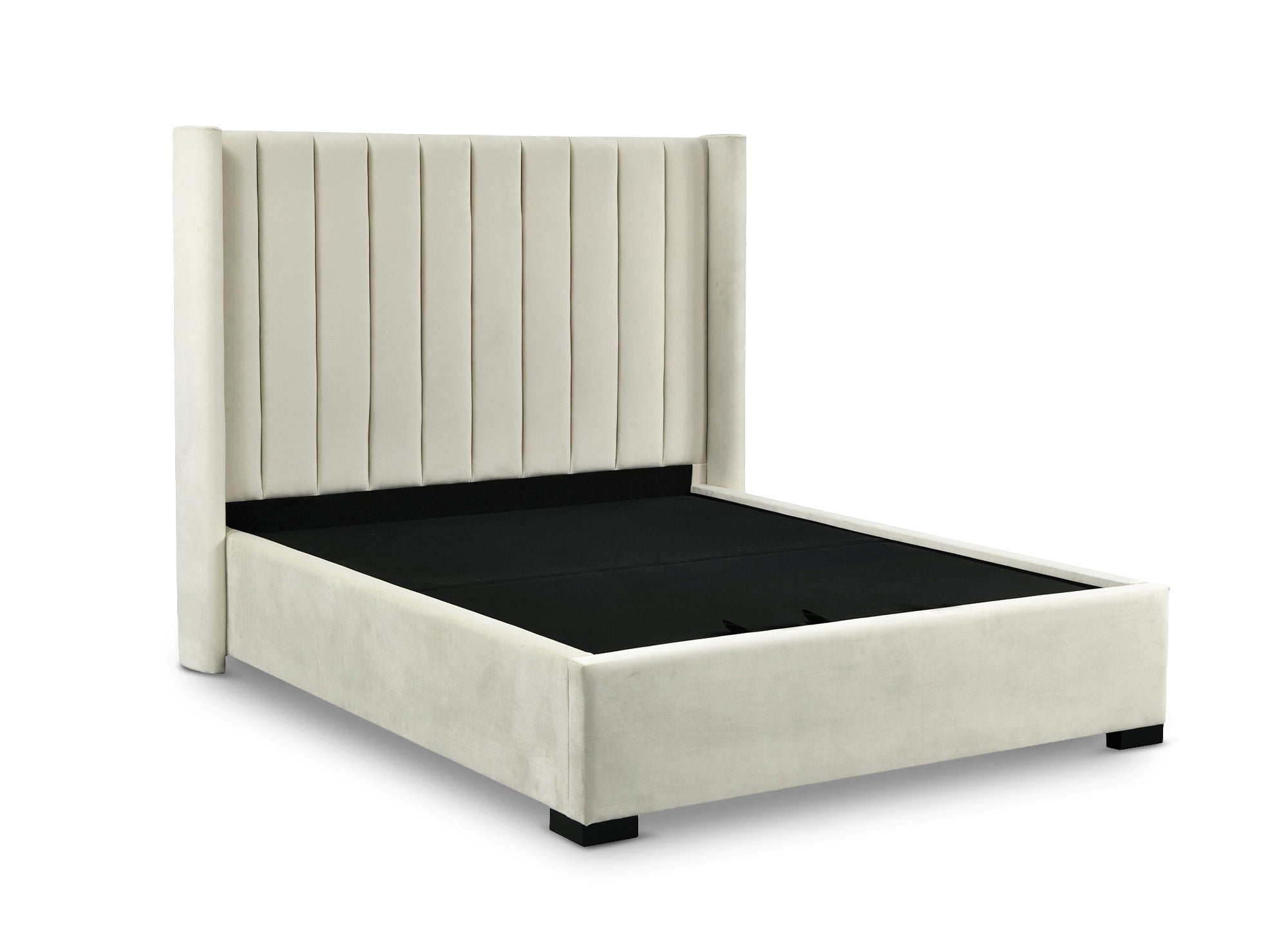 Lit coffre en velours beige 160x200 cm ALENA