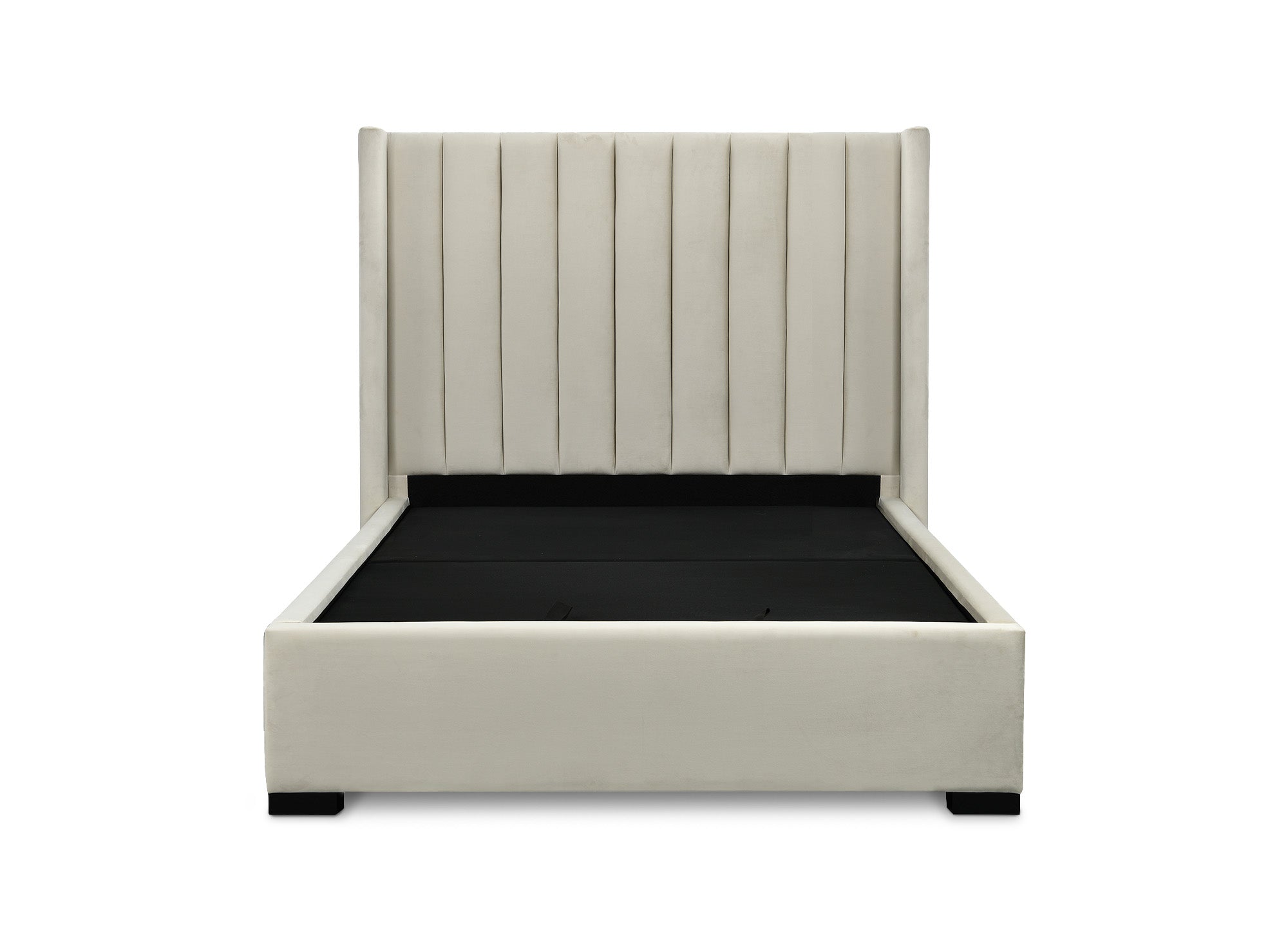 Lit coffre en velours beige 140x190 cm ALENA