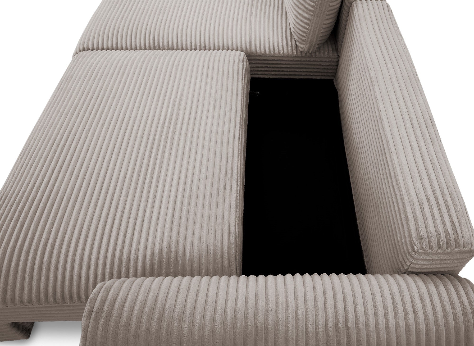 Canapé d'angle convertible avec coffre en velours gros côtelé doux taupe TILDA - Angle gauche