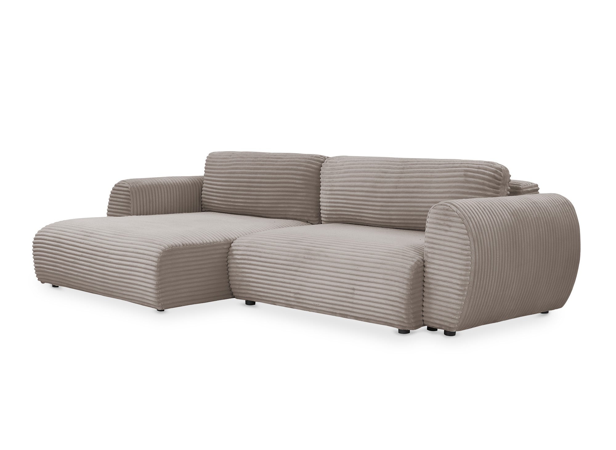 Canapé d'angle convertible avec coffre en velours gros côtelé doux taupe TILDA - Angle gauche