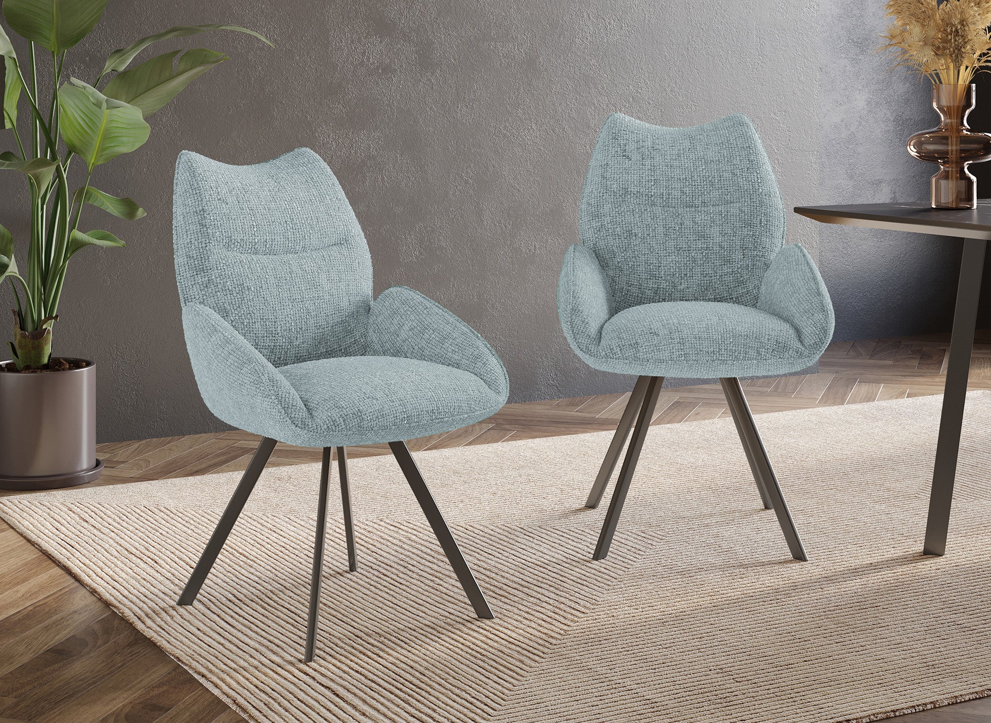 Chaise pivotante avec accoudoirs en tissu vert d'eau TALIA