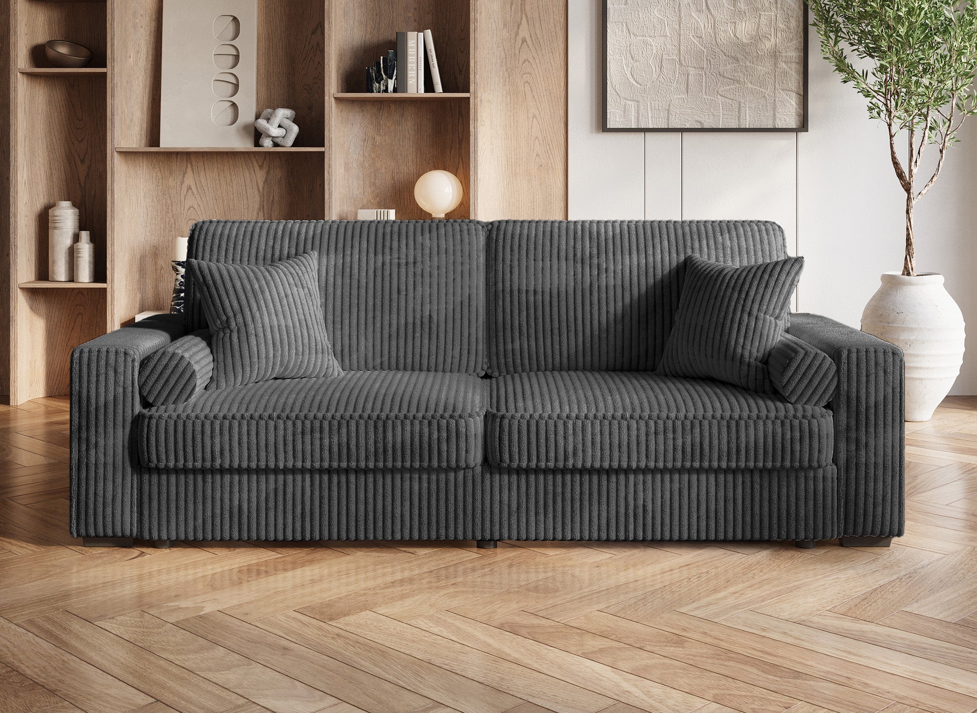Canapé convertible 3 places en velours côtelé épais gris ALINE