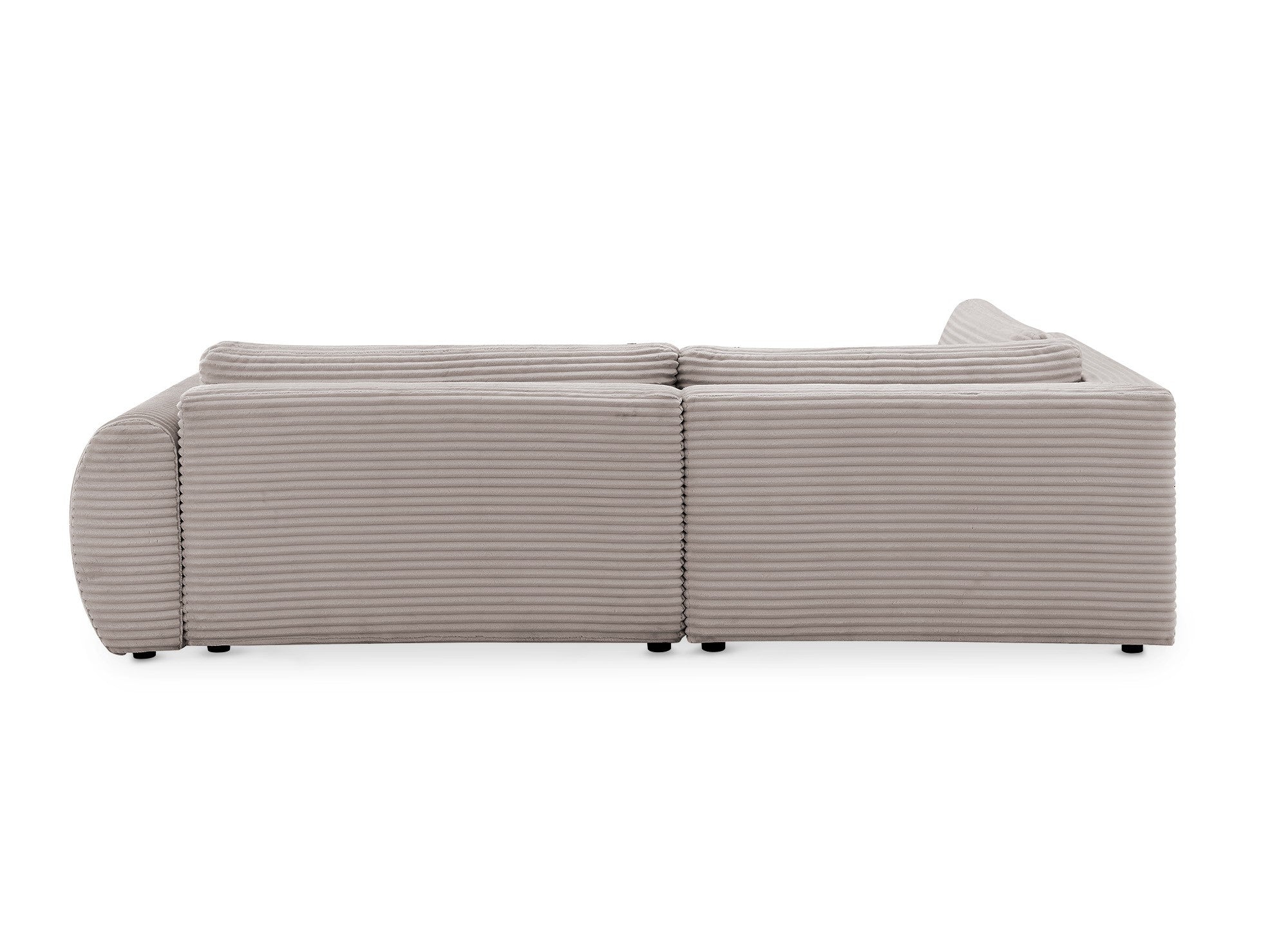 Canapé d'angle convertible avec méridienne et coffre en gros côtelé doux taupe TILDA - Angle gauche