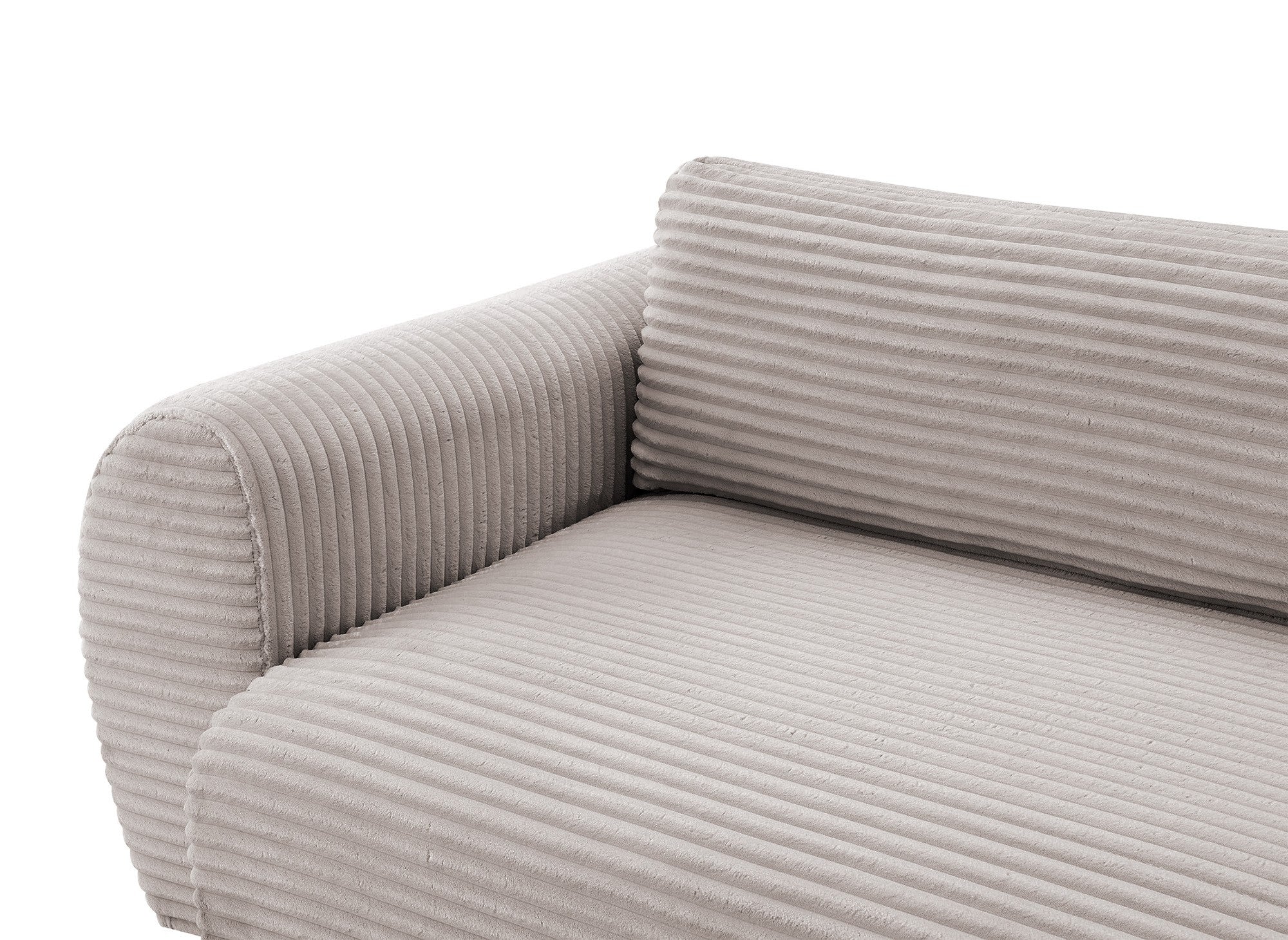 Canapé d'angle convertible avec méridienne et coffre en gros côtelé doux taupe TILDA - Angle gauche