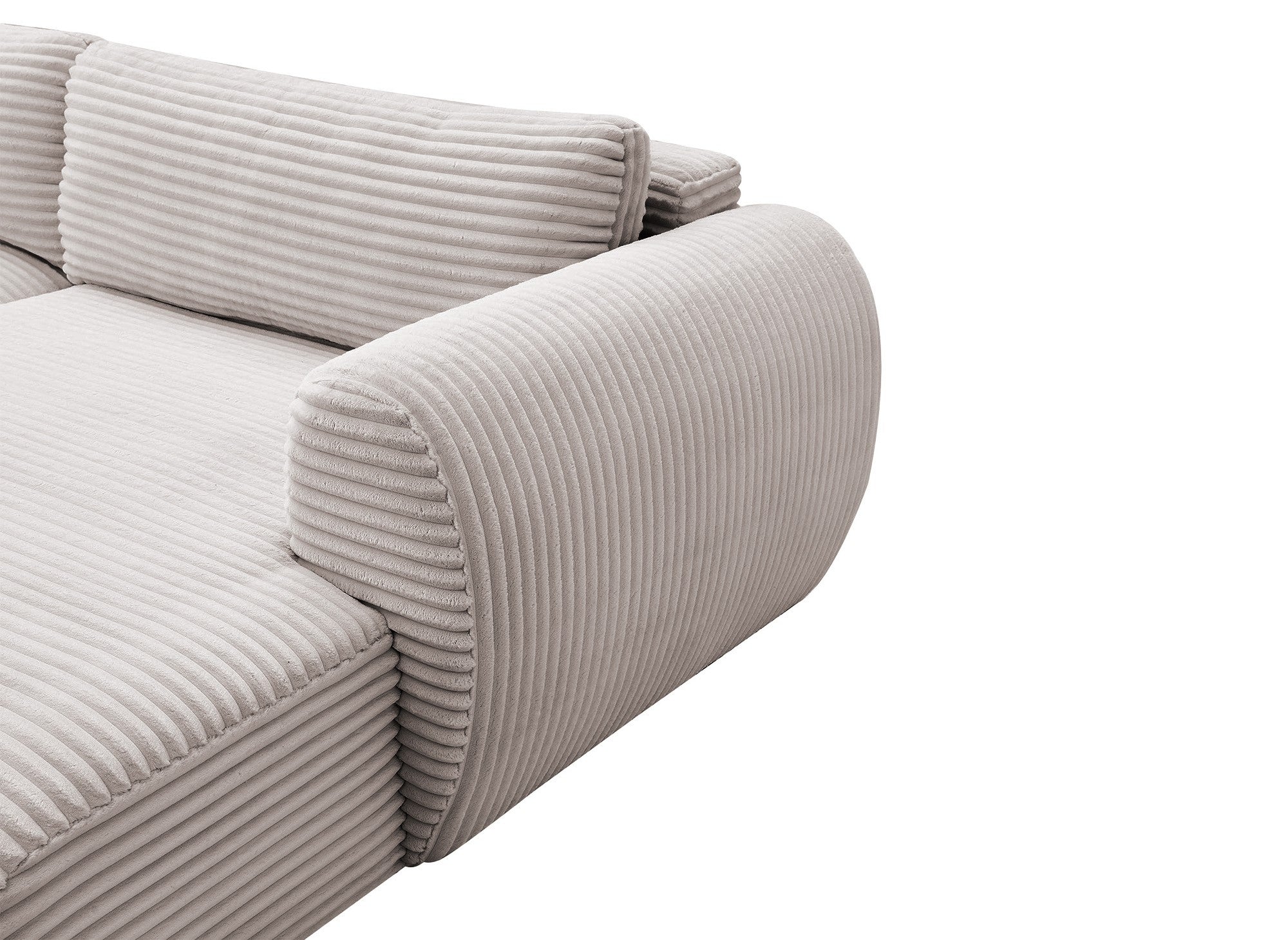 Canapé panoramique convertible avec coffre en velours gros côtelé taupe TILDA - Angle gauche