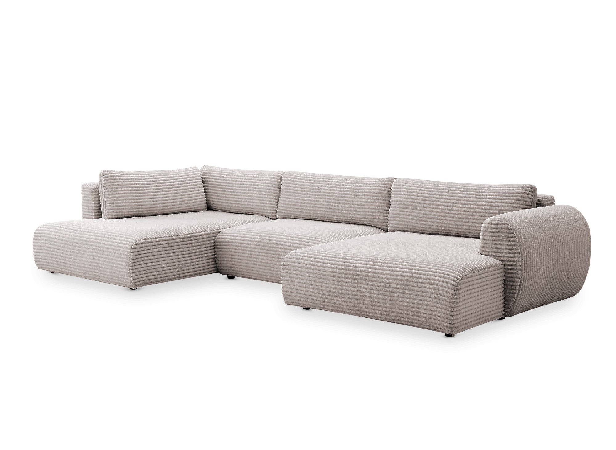 Canapé panoramique convertible avec coffre en velours gros côtelé taupe TILDA - Angle gauche