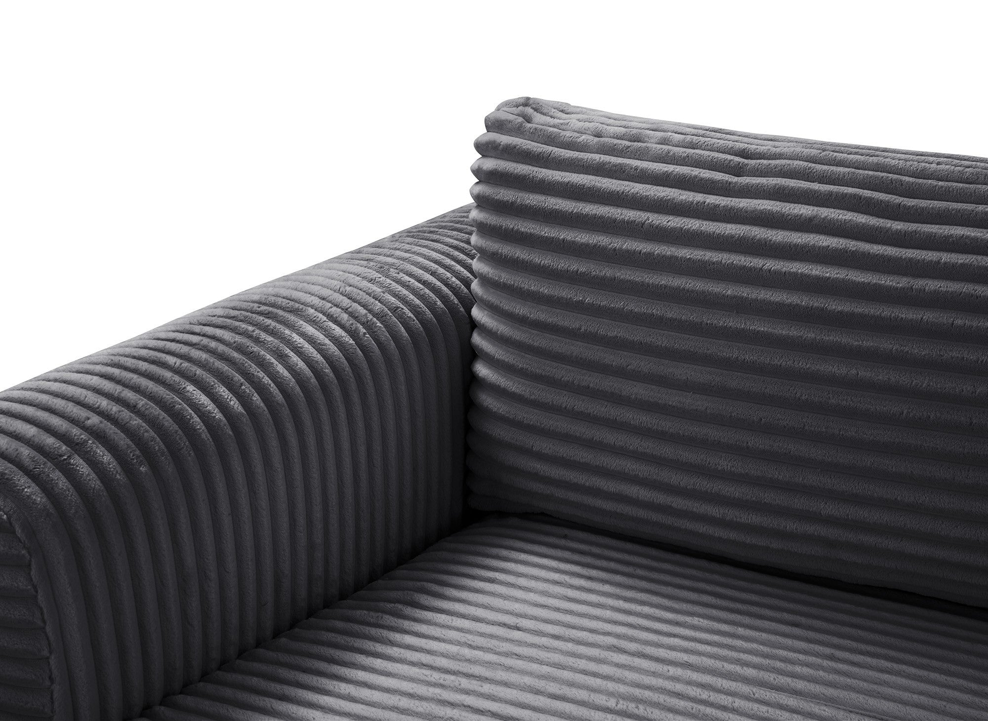 Canapé d'angle convertible avec coffre en velours gros côtelé doux gris TILDA - Angle gauche