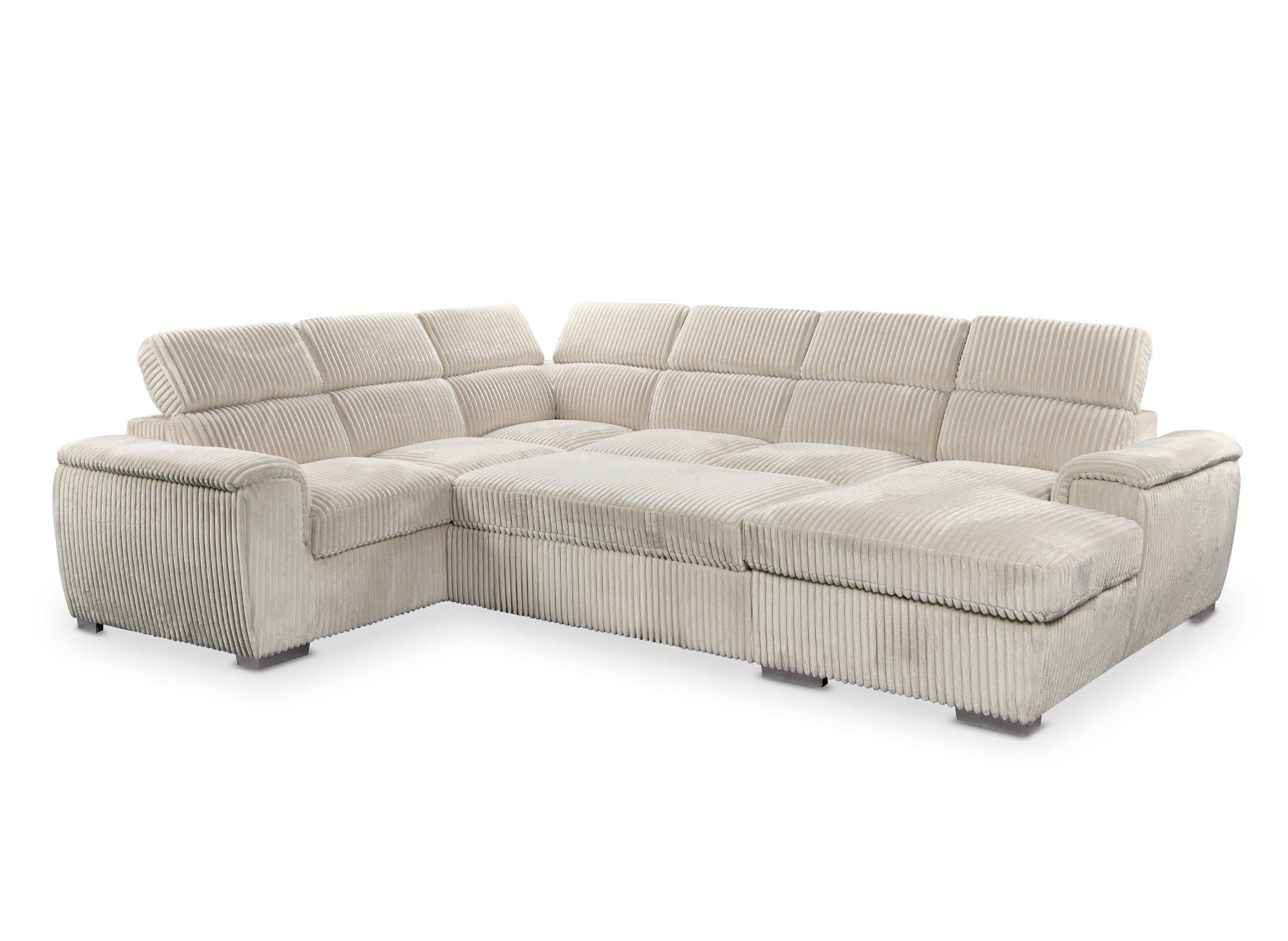 Canapé panoramique convertible avec coffre en velours côtelé épais beige GAELLE - Angle Droit