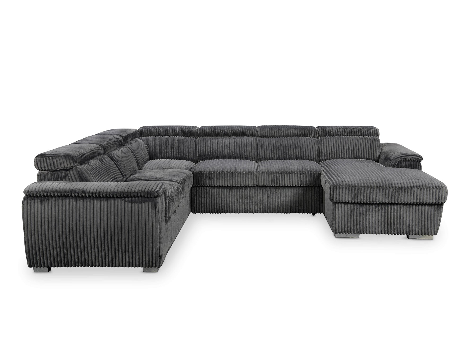 Canapé panoramique convertible avec coffre en velours côtelé épais gris GAELLE - angle droit