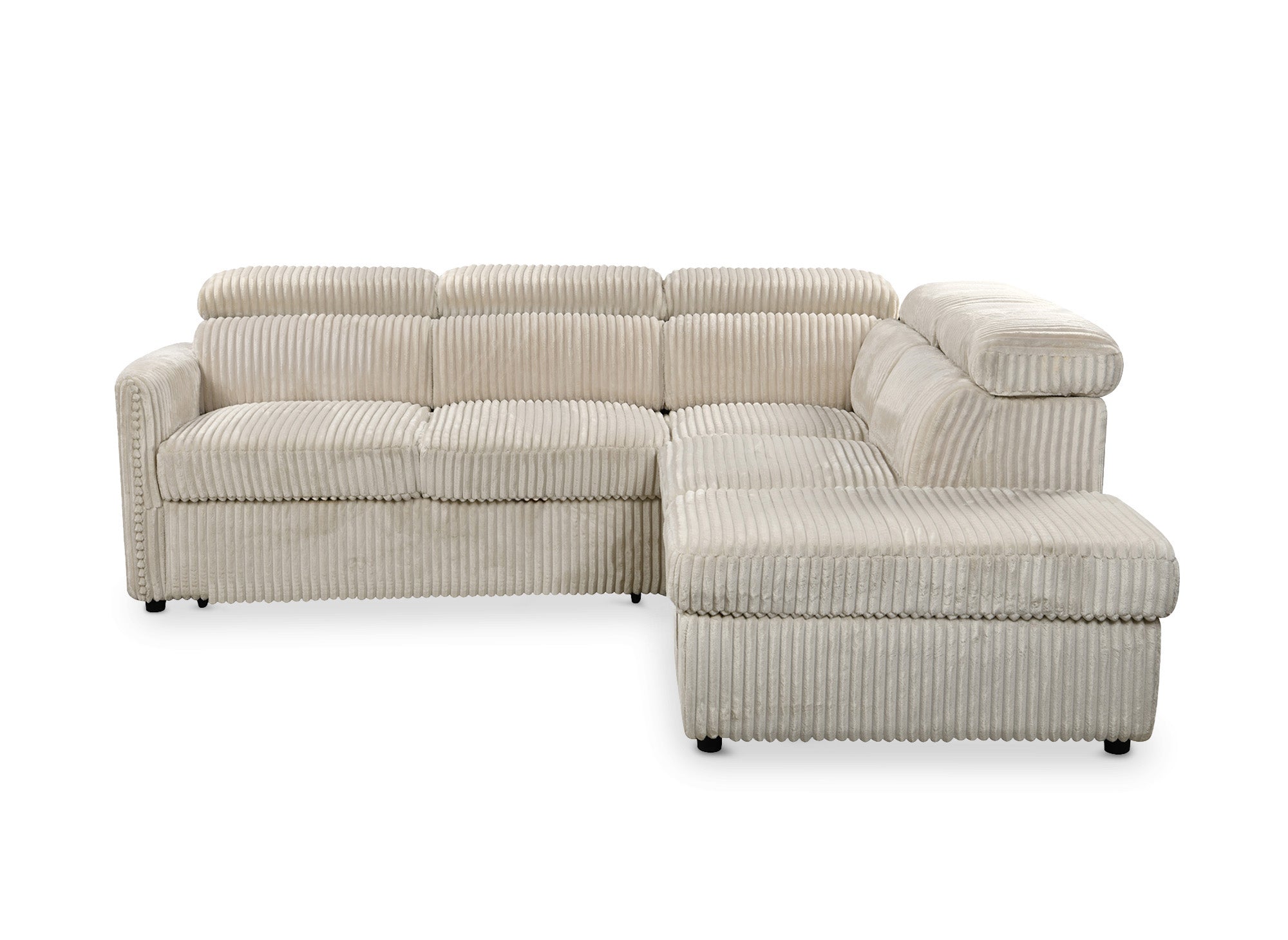 Canapé d'angle convertible en velours côtelé épais beige NAIROBI - Angle droit