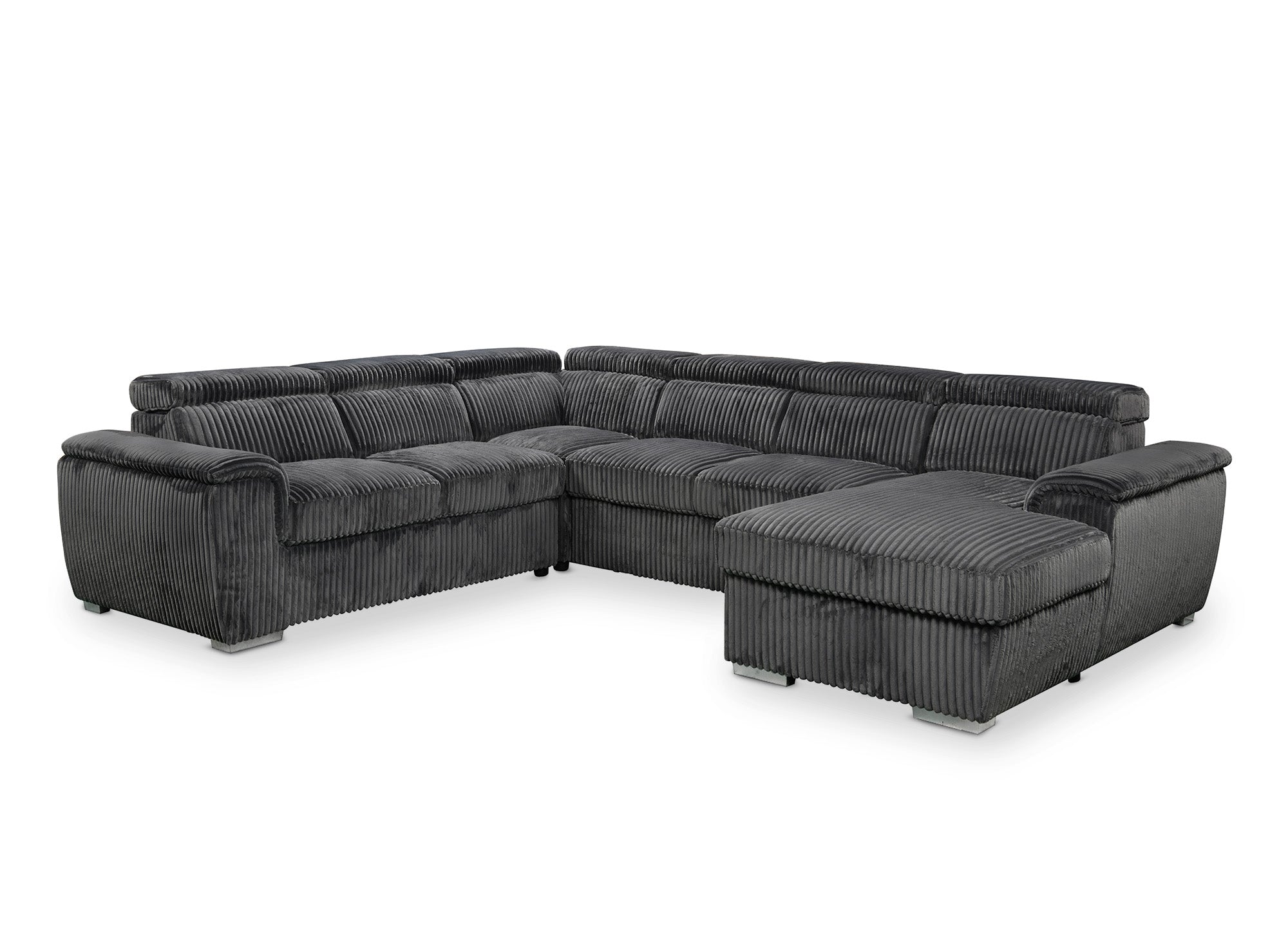 Canapé panoramique convertible avec coffre en velours côtelé épais gris GAELLE - angle droit