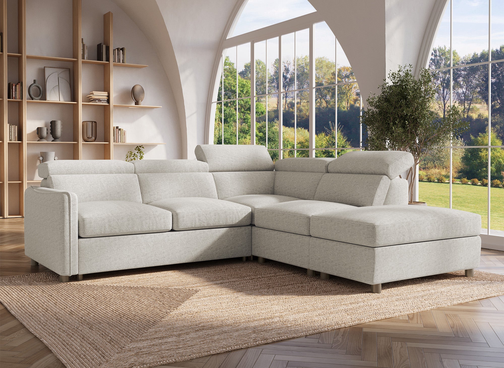 Canapé d'angle convertible en tissu beige NAIROBI - Angle droit