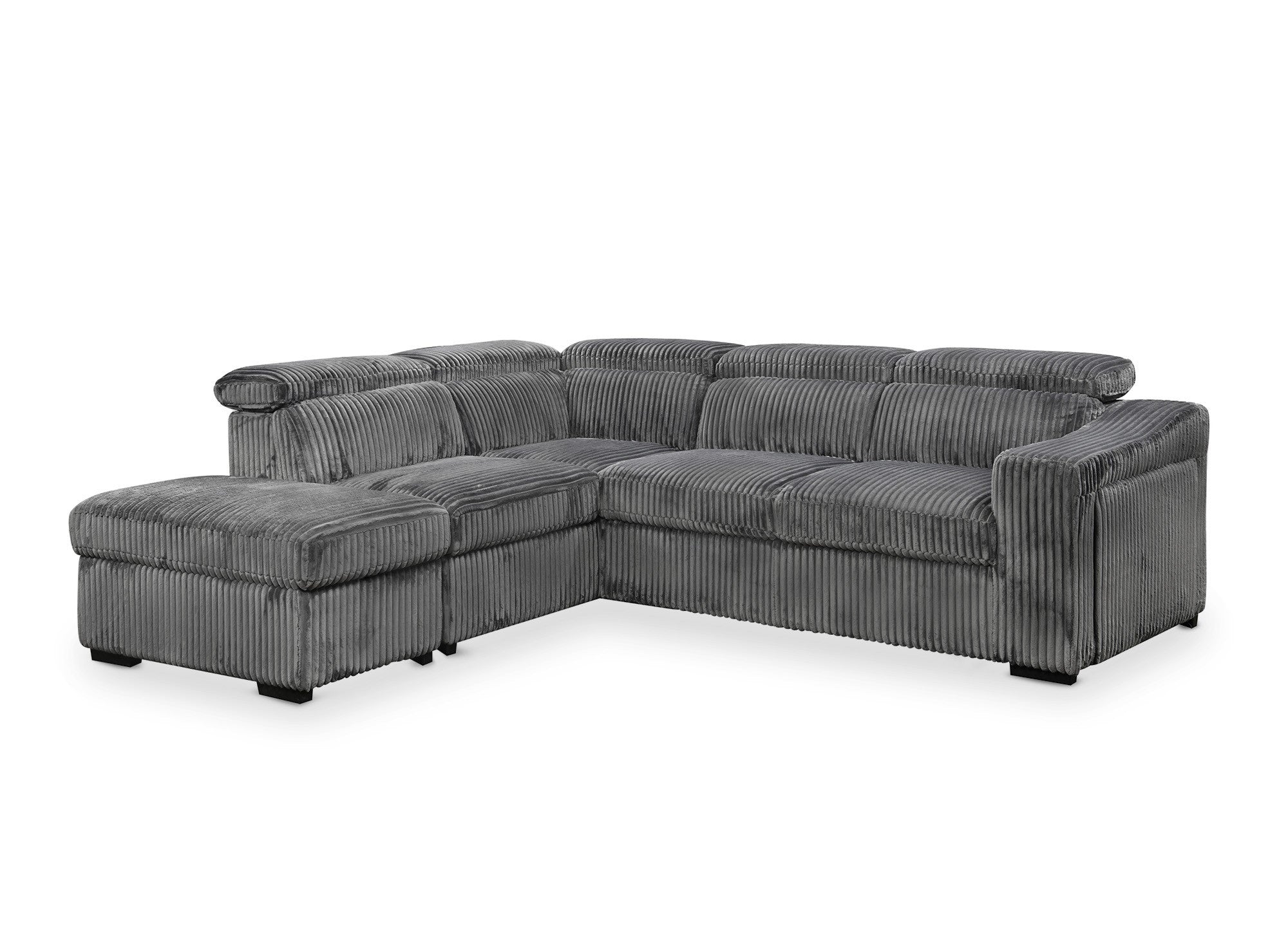Canapé d'angle convertible avec coffre en velours côtelé gris MARTY - Angle gauche