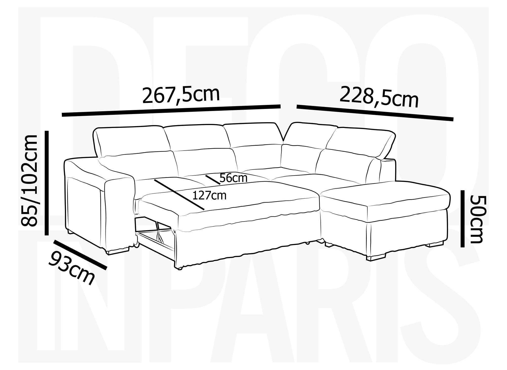 Canapé d'angle convertible avec coffre en velours côtelé beige MARTY - Angle droit