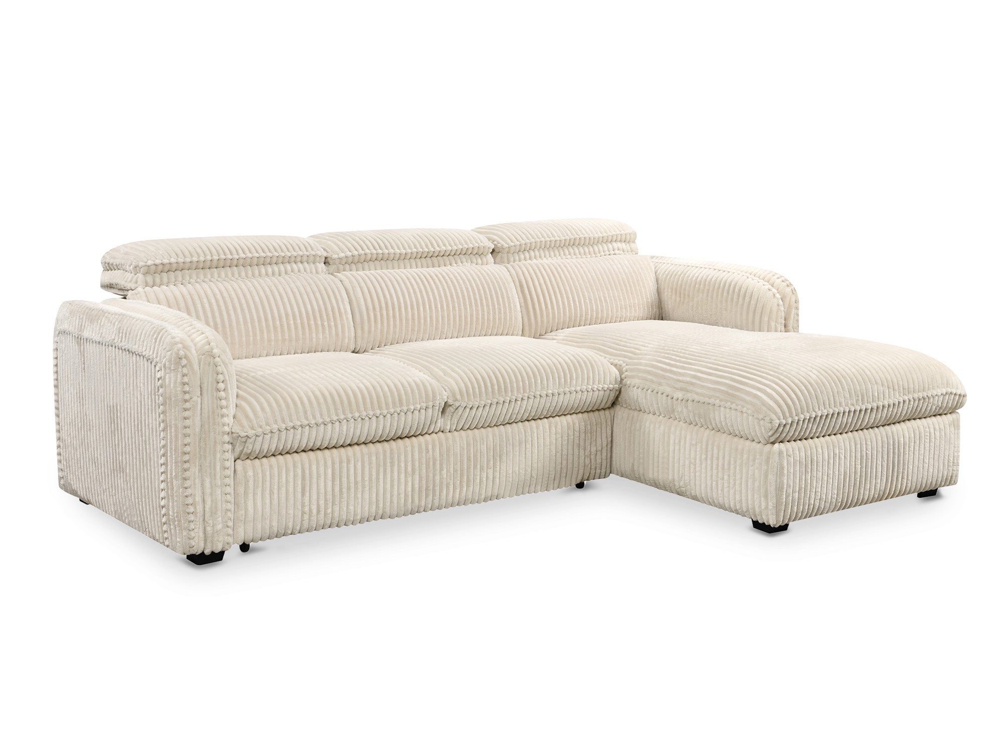 Canapé d'angle convertible en velours côtelé épais beige ISABELLA - Angle droit