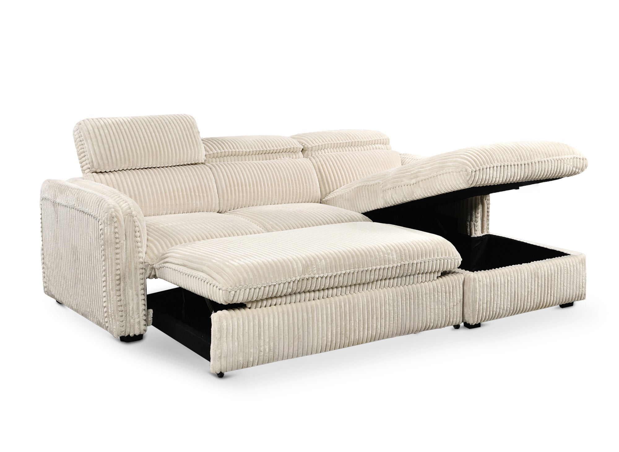 Canapé d'angle convertible en velours côtelé épais beige ISABELLA - Angle droit