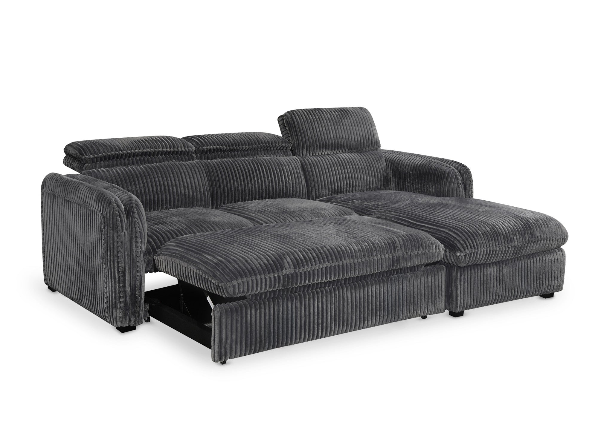 Canapé d'angle convertible en velours côtelé épais gris ISABELLA - Angle droit