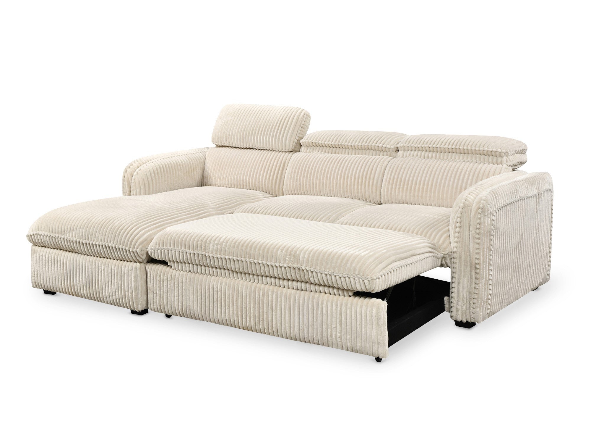 Canapé d'angle convertible en velours côtelé épais beige ISABELLA - Angle gauche