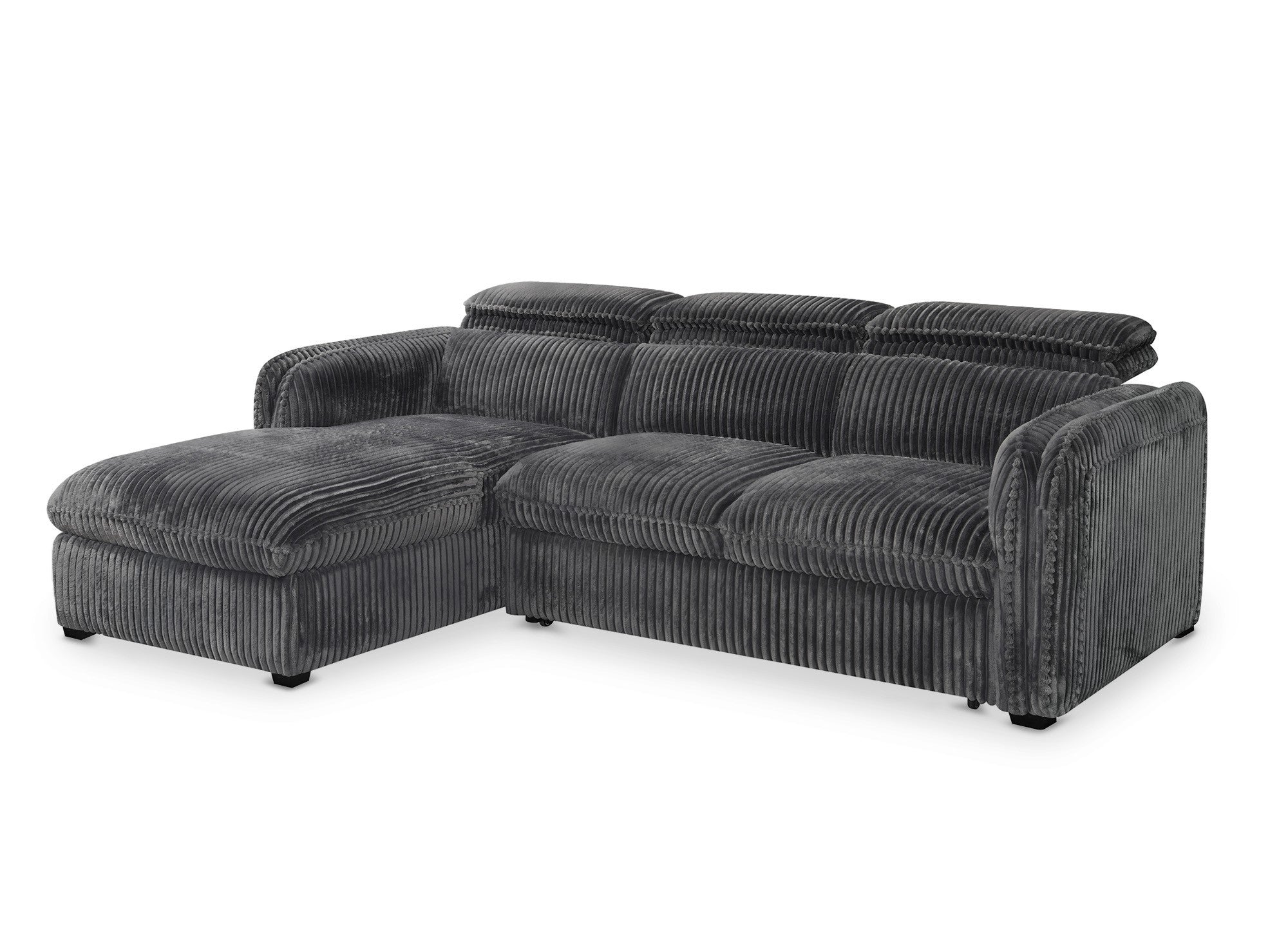 Canapé d'angle convertible en velours côtelé épais gris ISABELLA - Angle gauche