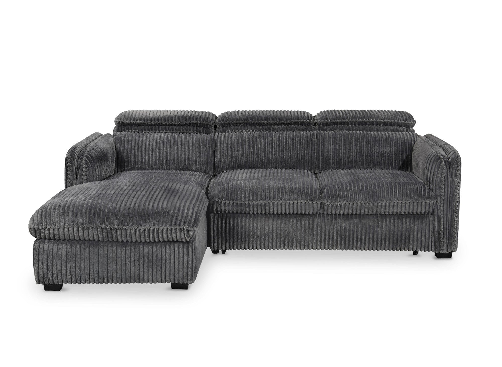 Canapé d'angle convertible en velours côtelé épais gris ISABELLA - Angle gauche