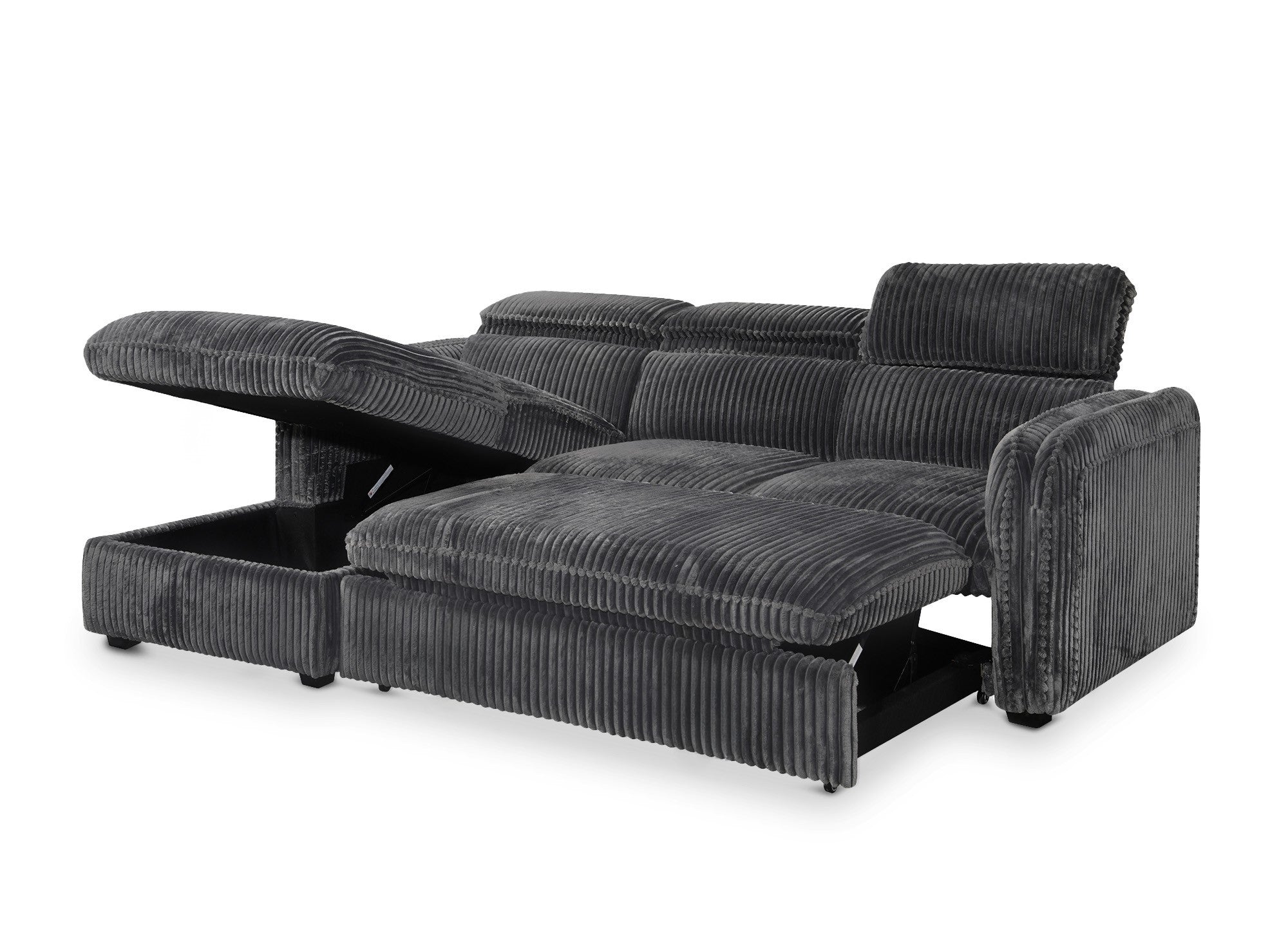 Canapé d'angle convertible en velours côtelé épais gris ISABELLA - Angle gauche