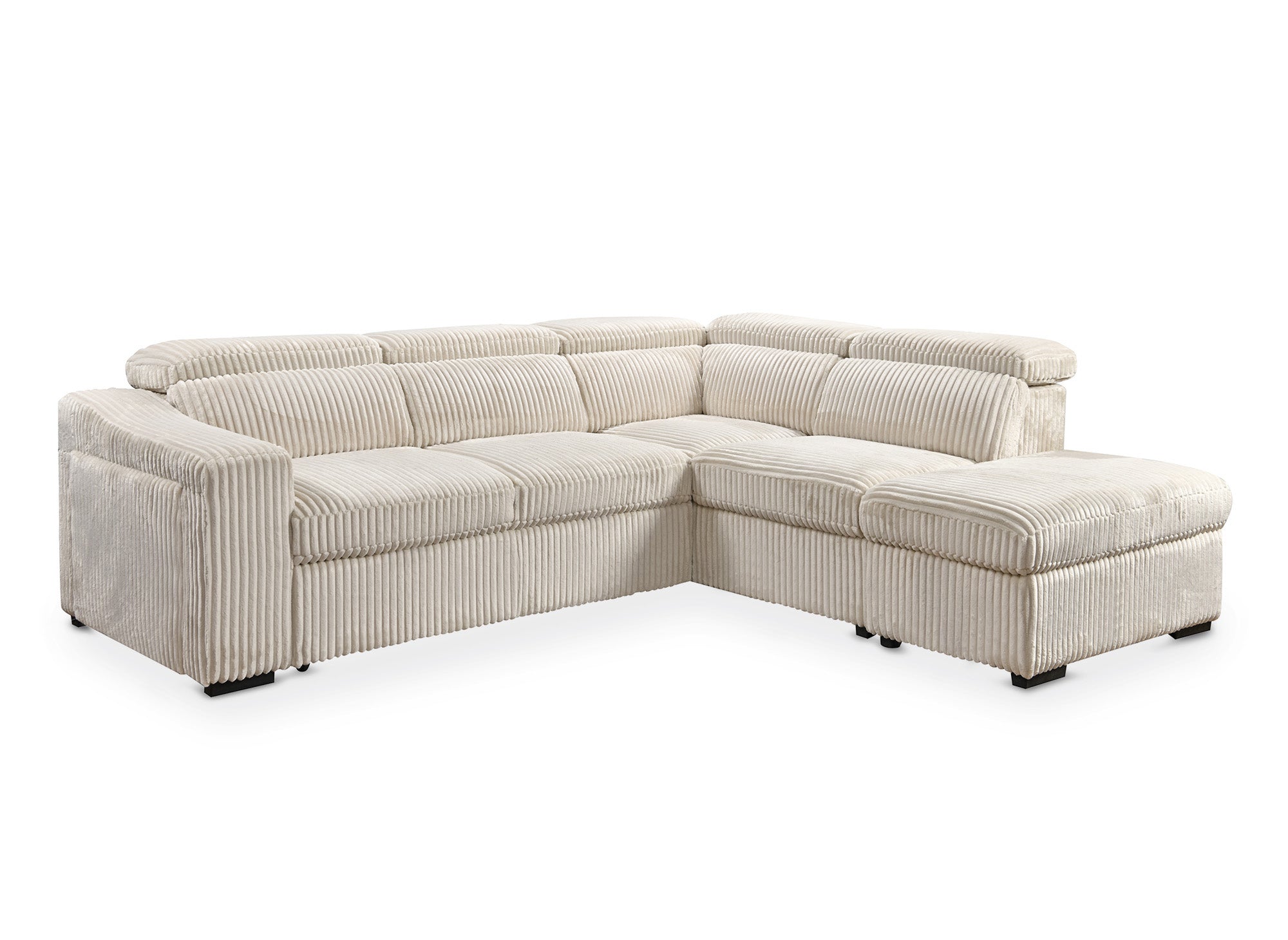 Canapé d'angle convertible avec coffre en velours côtelé beige MARTY - Angle droit