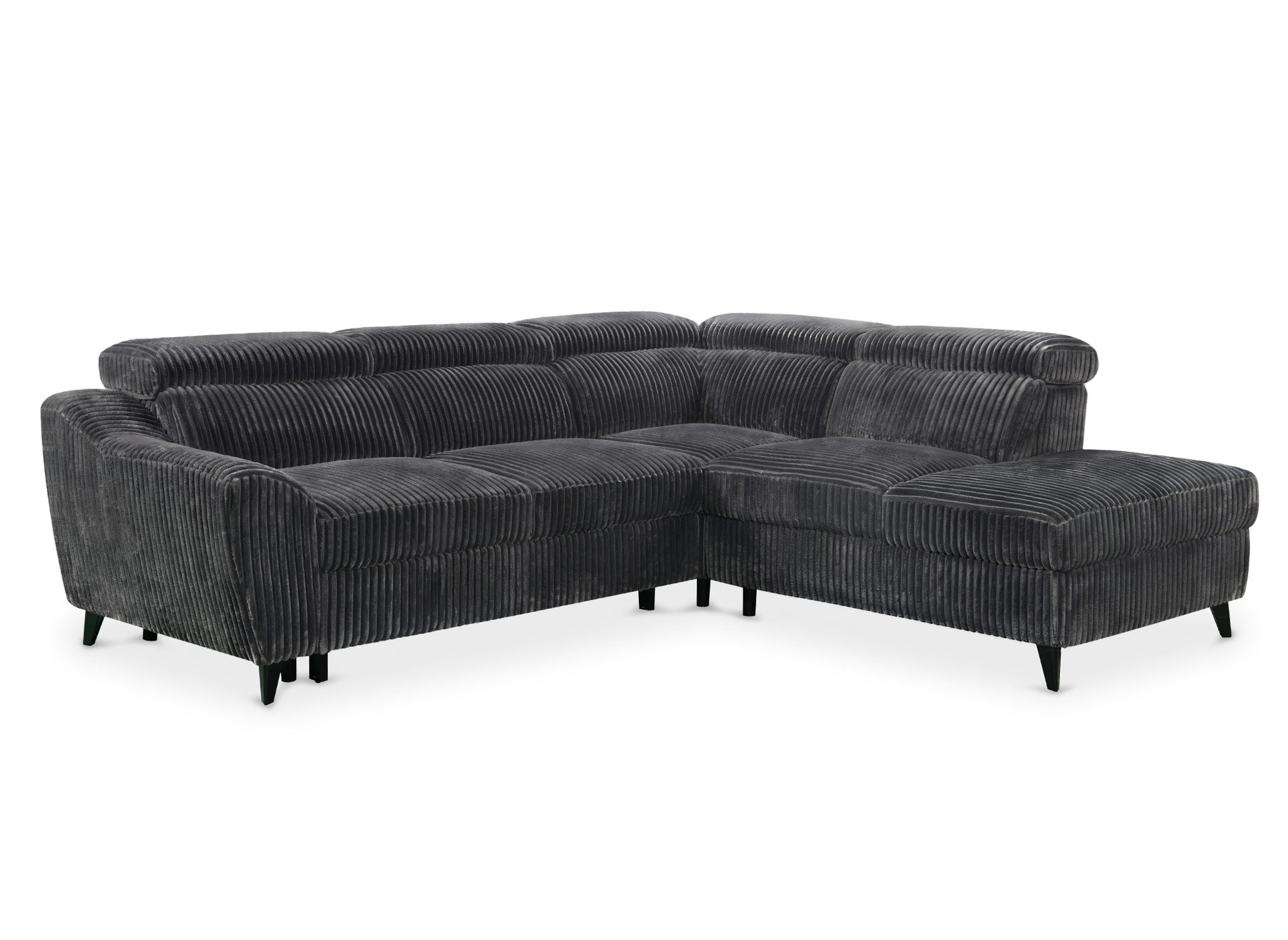 Canapé d'angle convertible avec coffre en velours côtelé épais gris DALTON - Angle droit