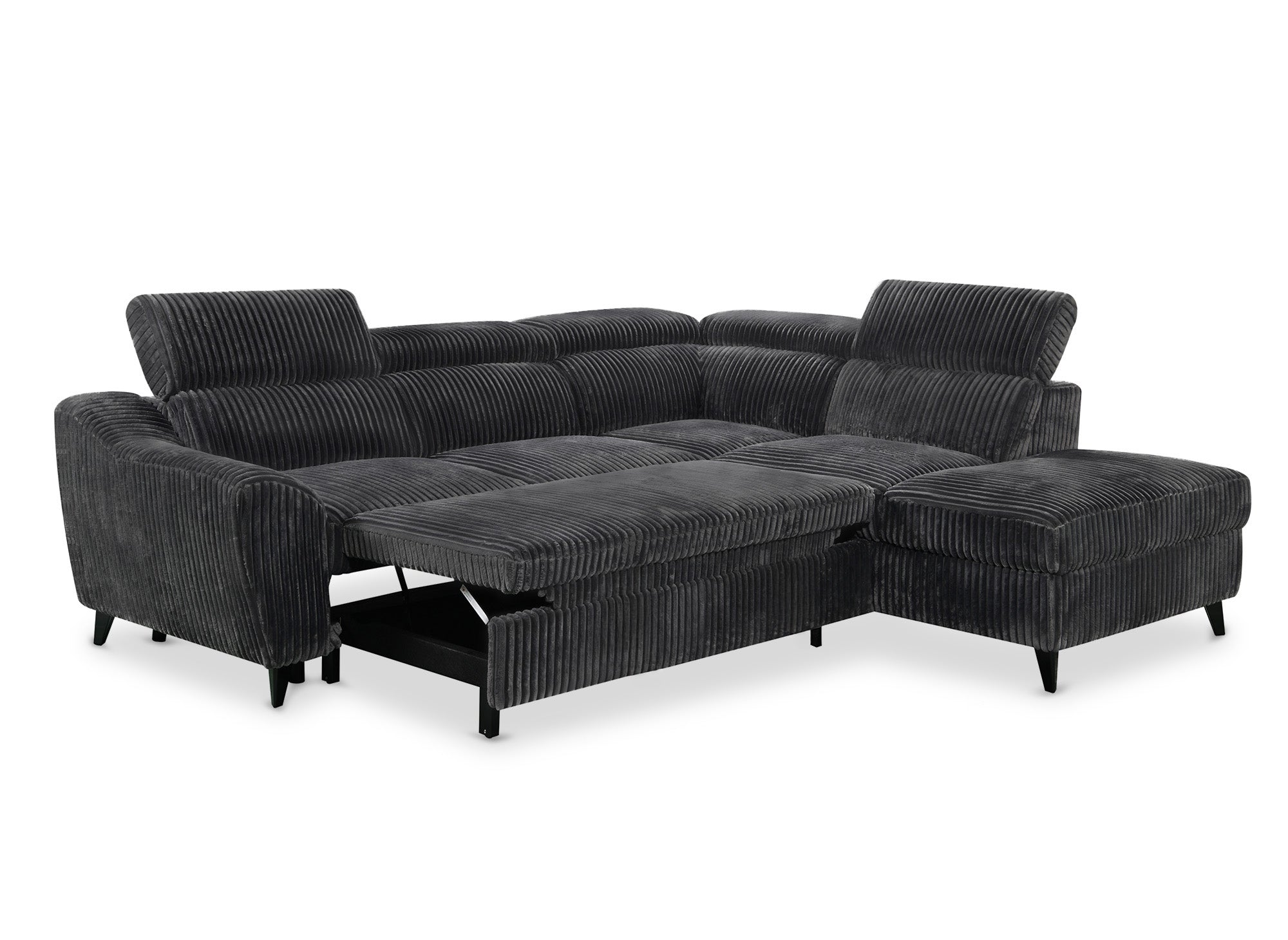 Canapé d'angle convertible avec coffre en velours côtelé épais gris DALTON - Angle droit