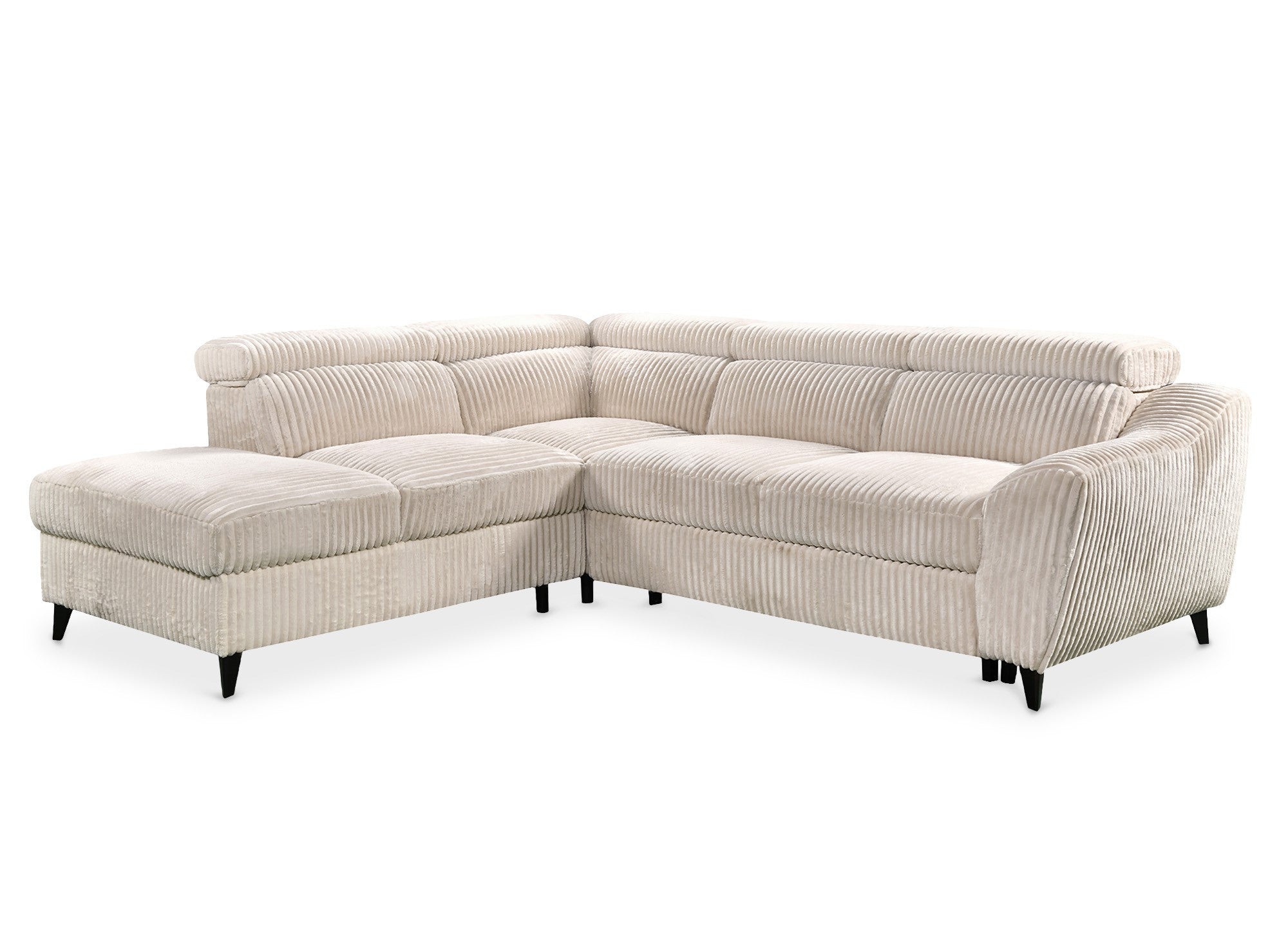 Canapé d'angle convertible avec coffre en velours côtelé épais beige DALTON - Angle gauche