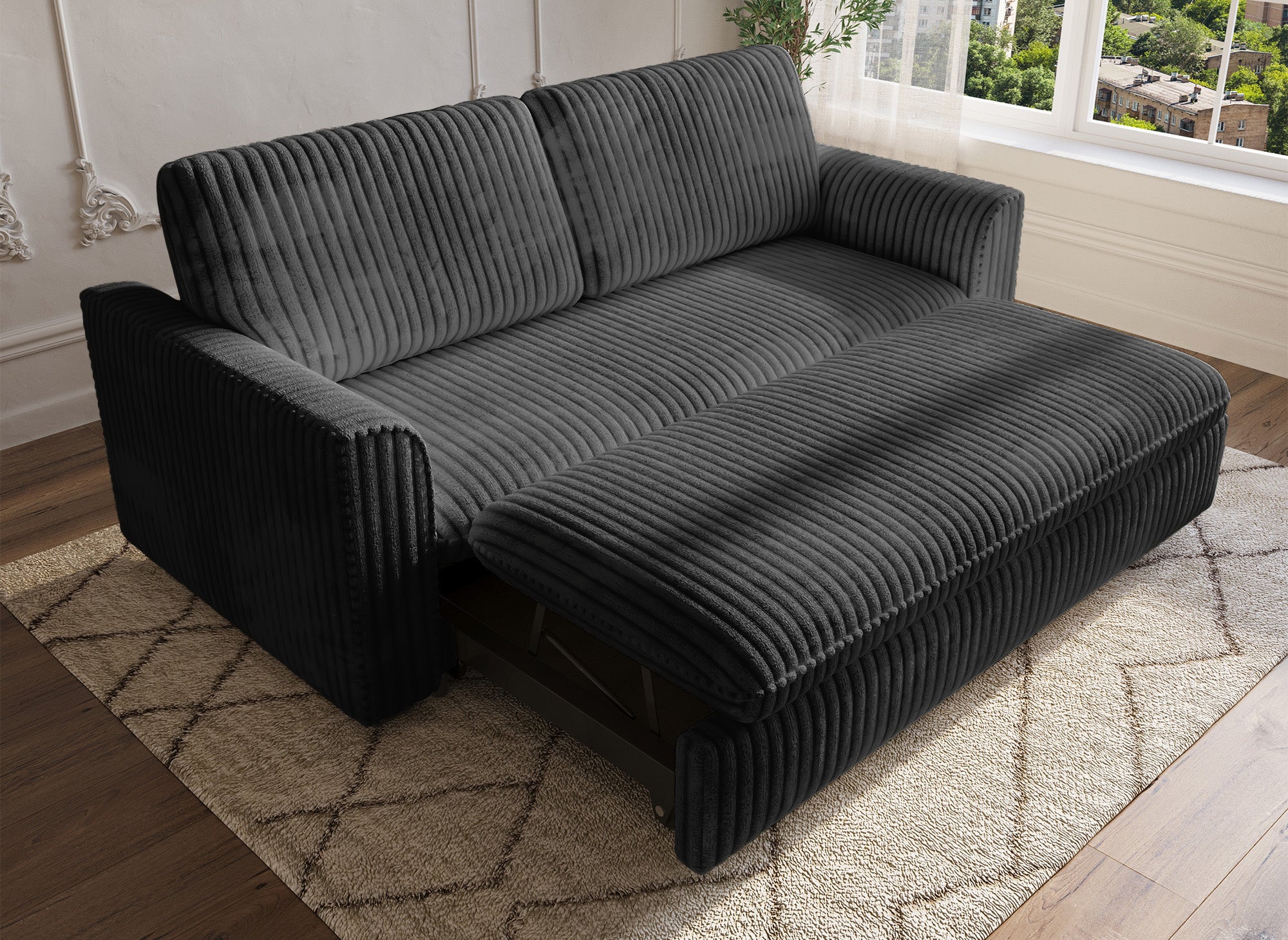 Canapé convertible 3 places en velours côtelé épais gris MAYLIE