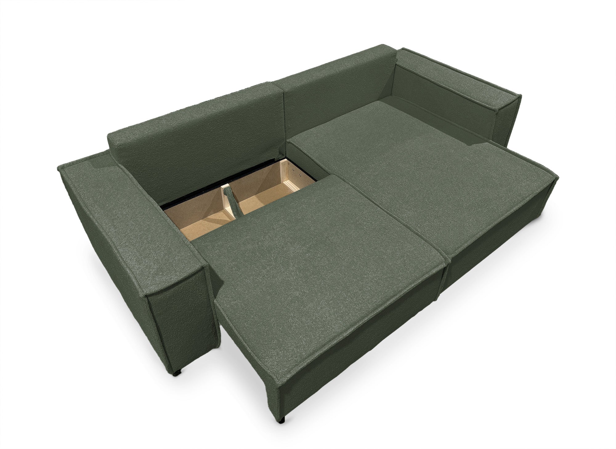 Canapé d'angle convertible et réversible avec coffre en tissu bouclette vert  kaki JADE MINI
