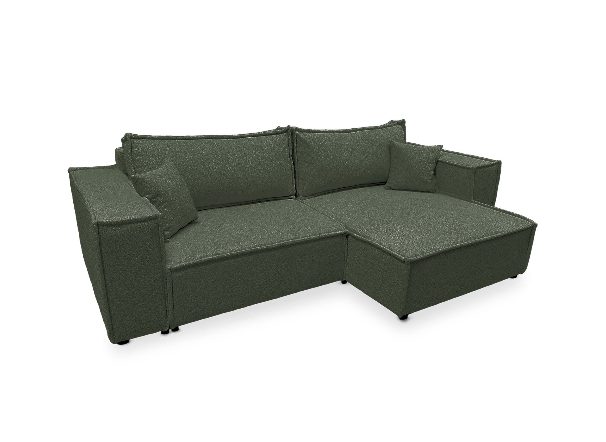 Canapé d'angle convertible et réversible avec coffre en tissu bouclette vert  kaki JADE MINI