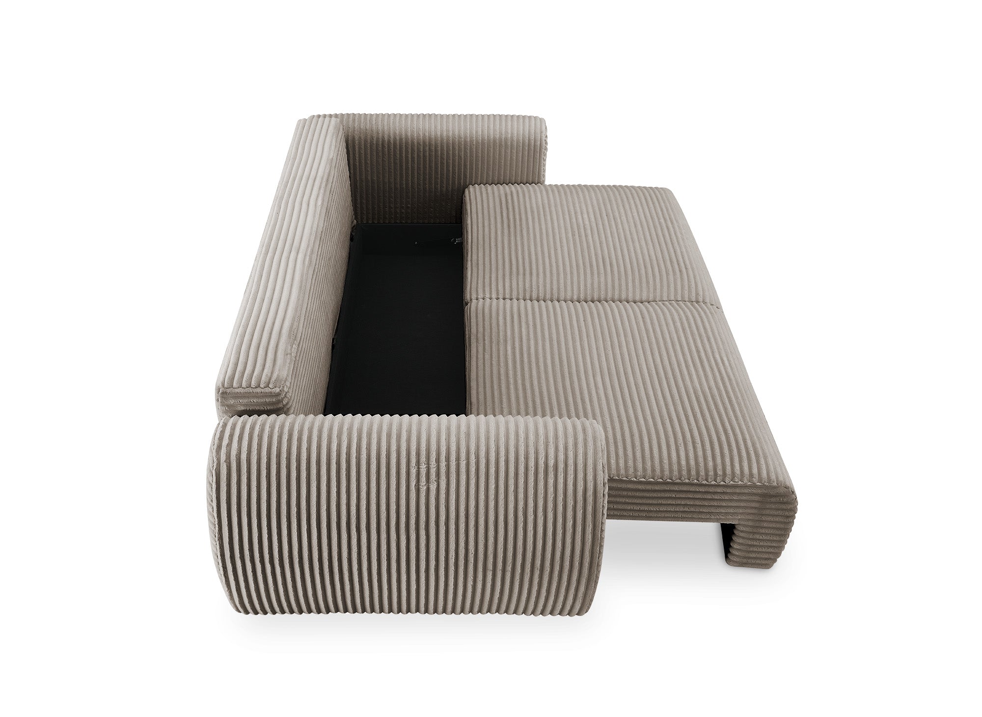 Canapé droit 3 places avec coffre en gros côtelé doux taupe TILDA