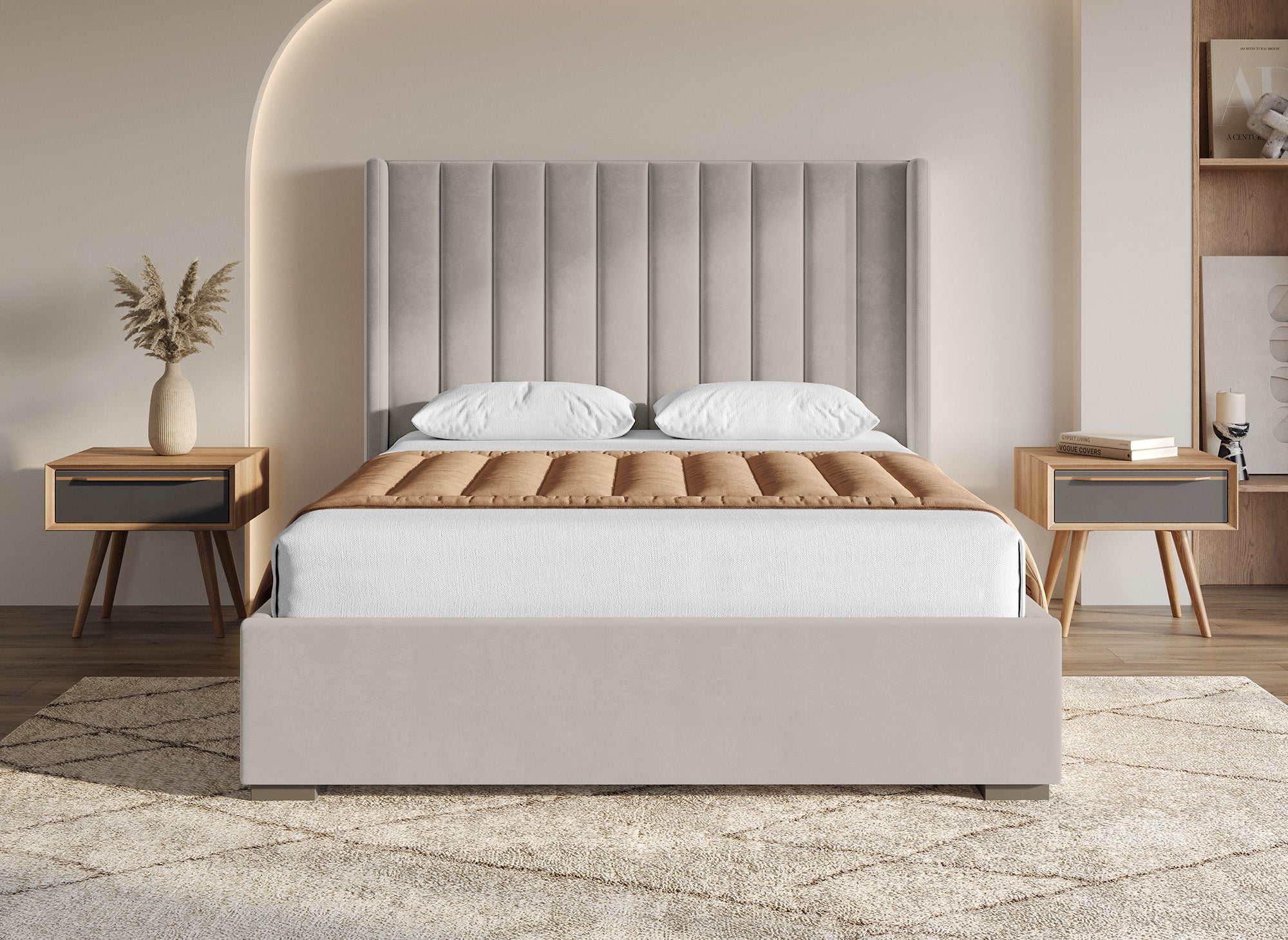 Lit coffre en velours taupe 160x200 cm ALENA