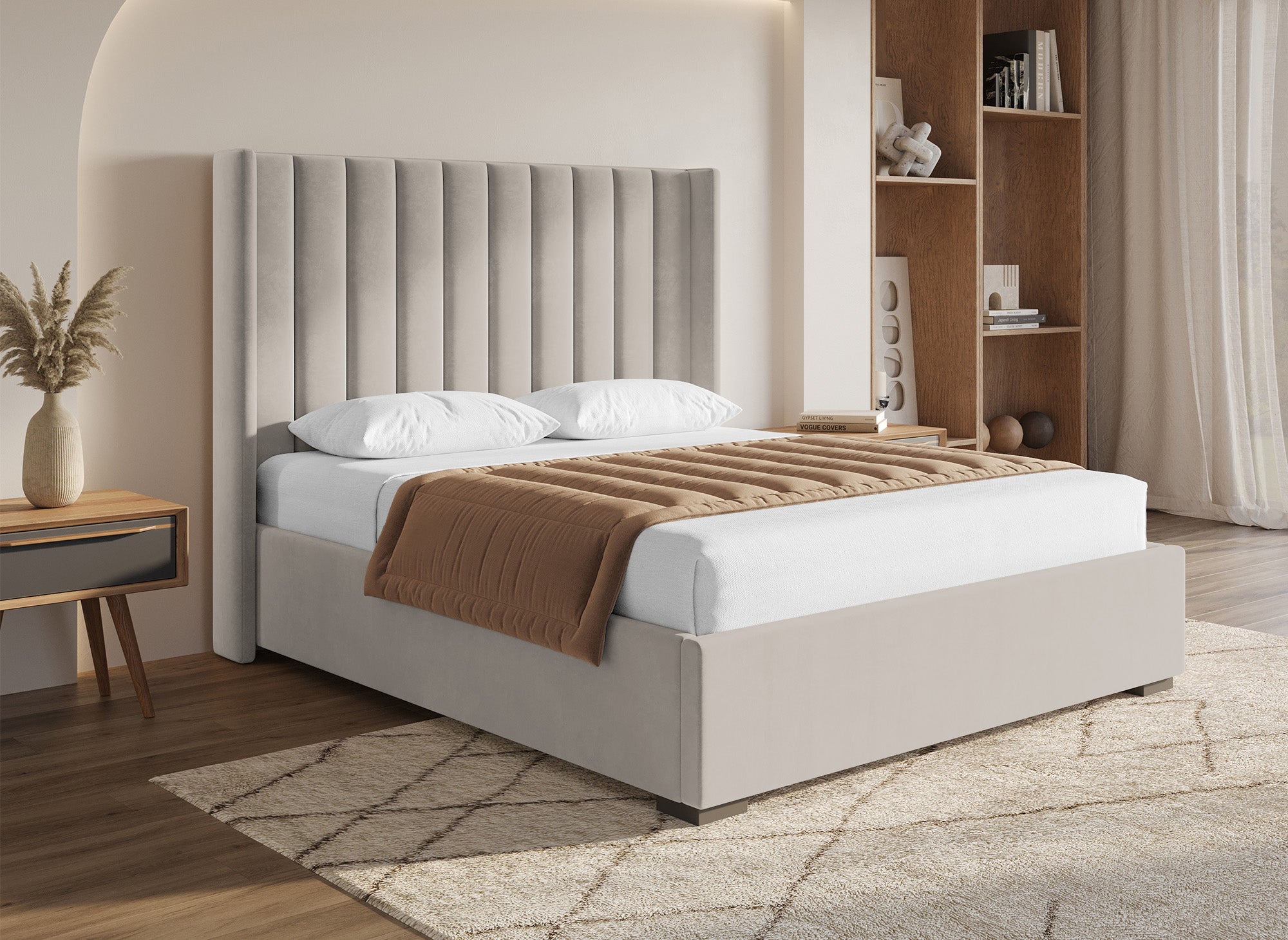 Lit coffre en velours taupe 160x200 cm ALENA