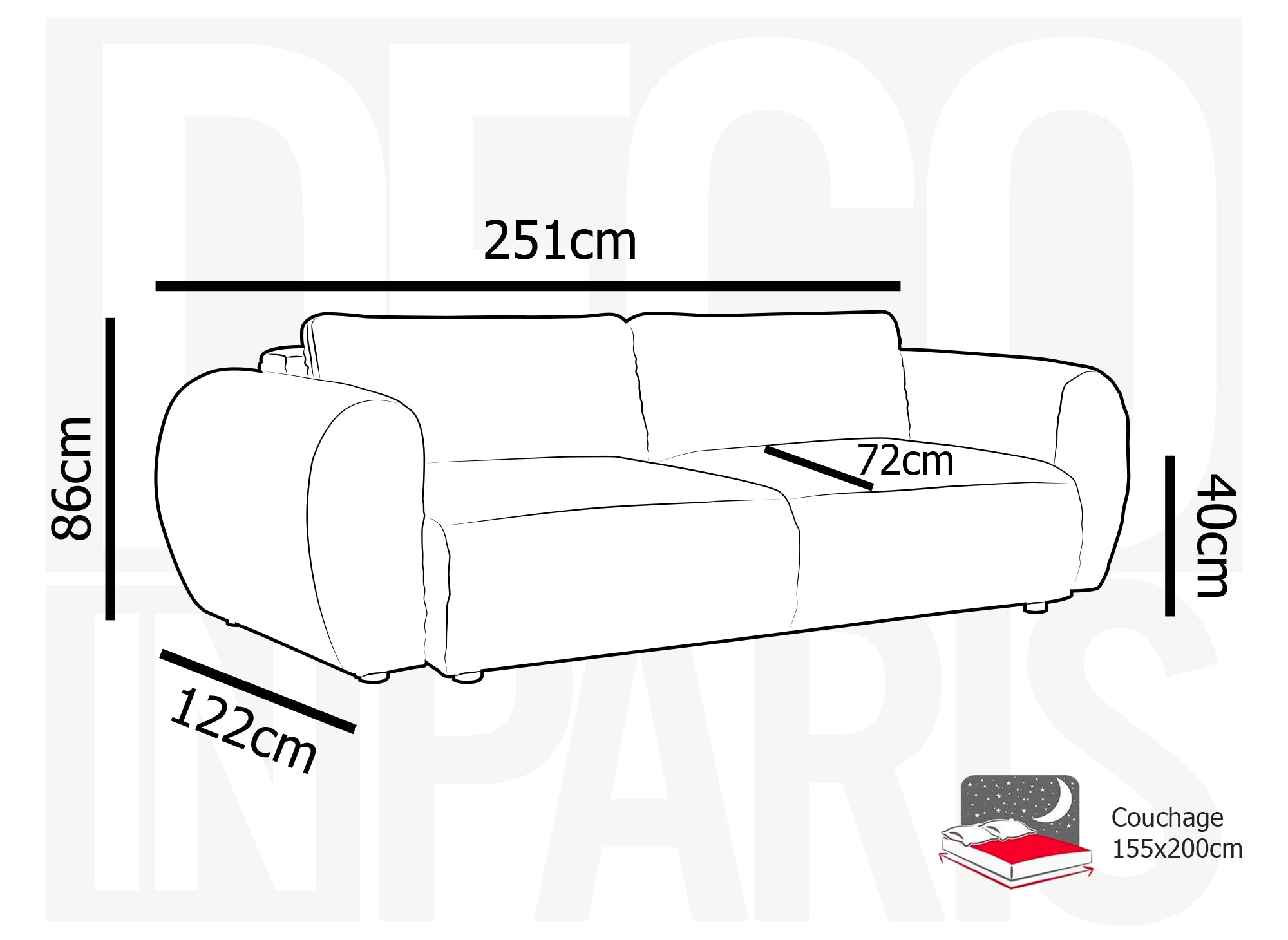 Canapé droit 3 places avec coffre en gros côtelé doux beige TILDA