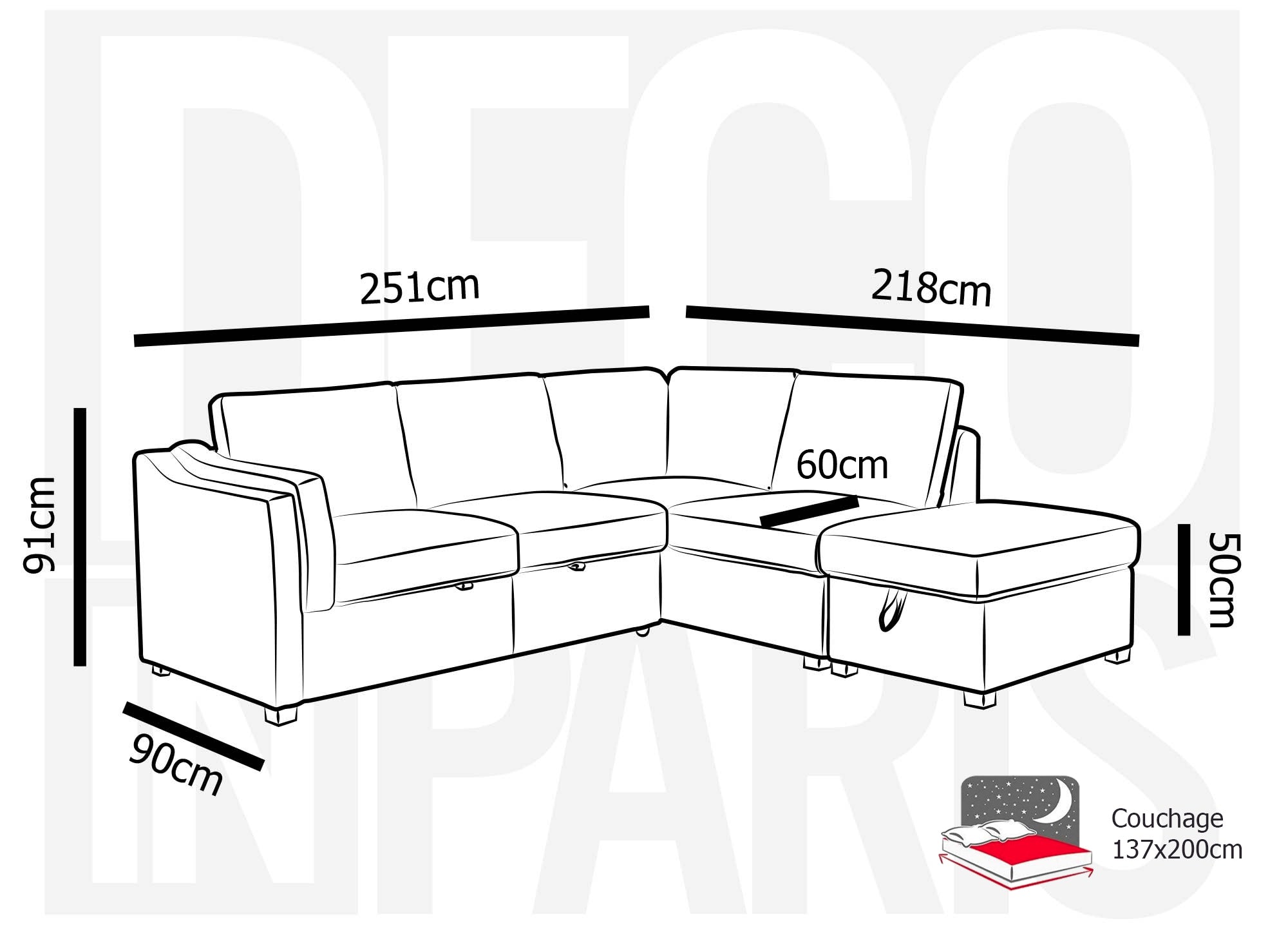 Divano trasformabile con cassapanca in tessuto grigio BARNEY - Angolo retto