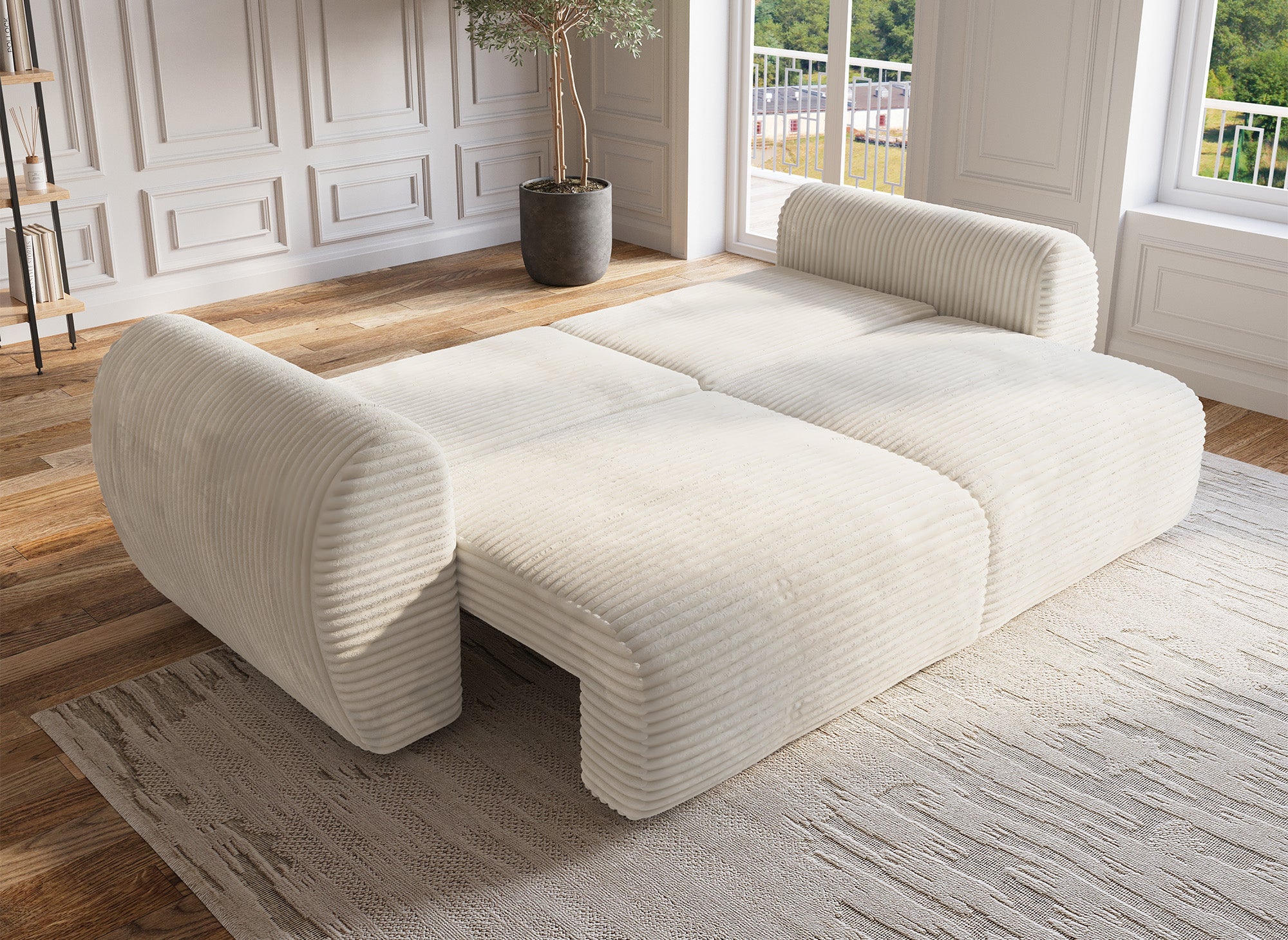 Canapé droit 3 places avec coffre en gros côtelé doux beige TILDA