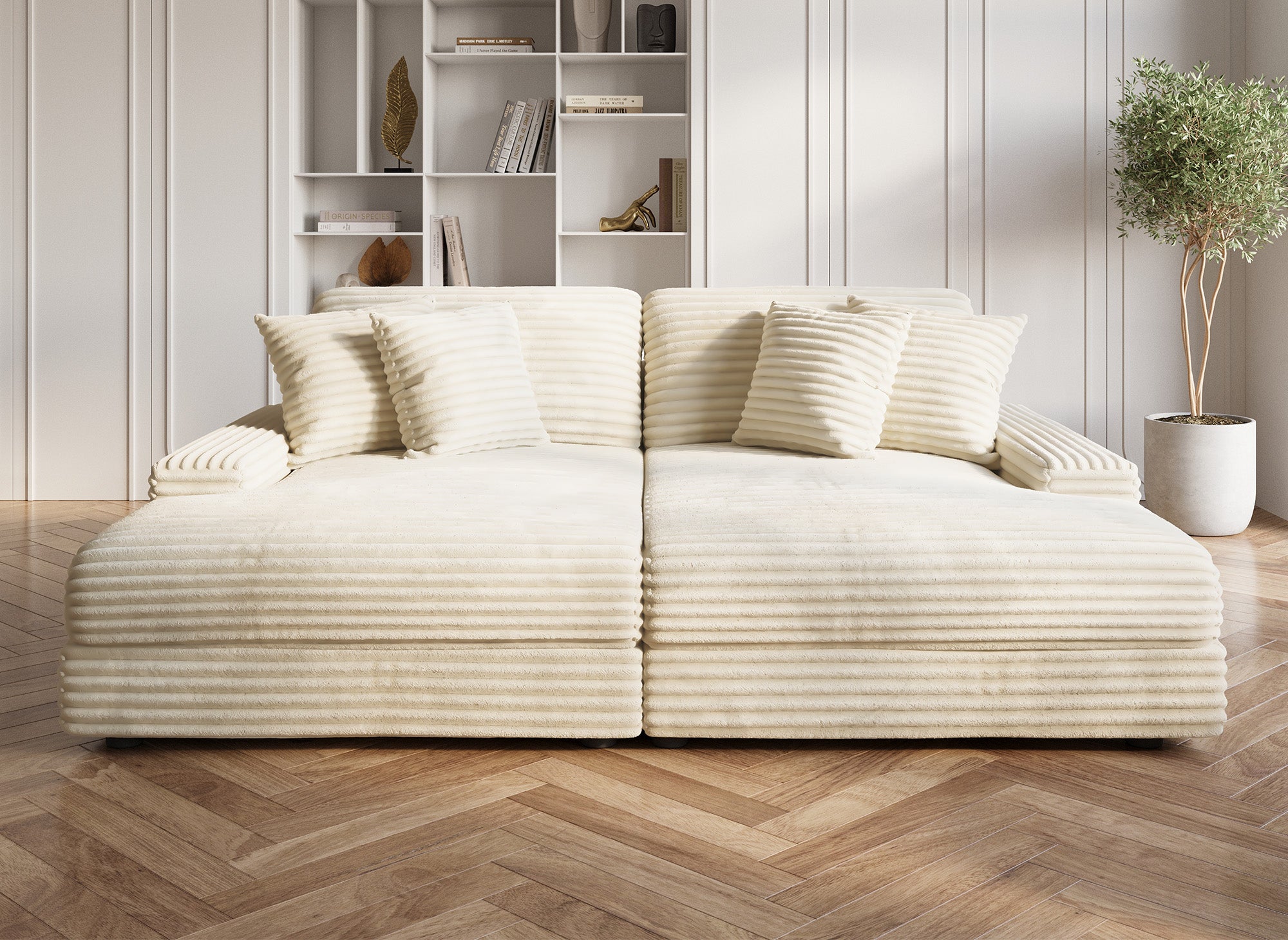 Canapé droit 2 places en gros côtelé doux beige DAHO